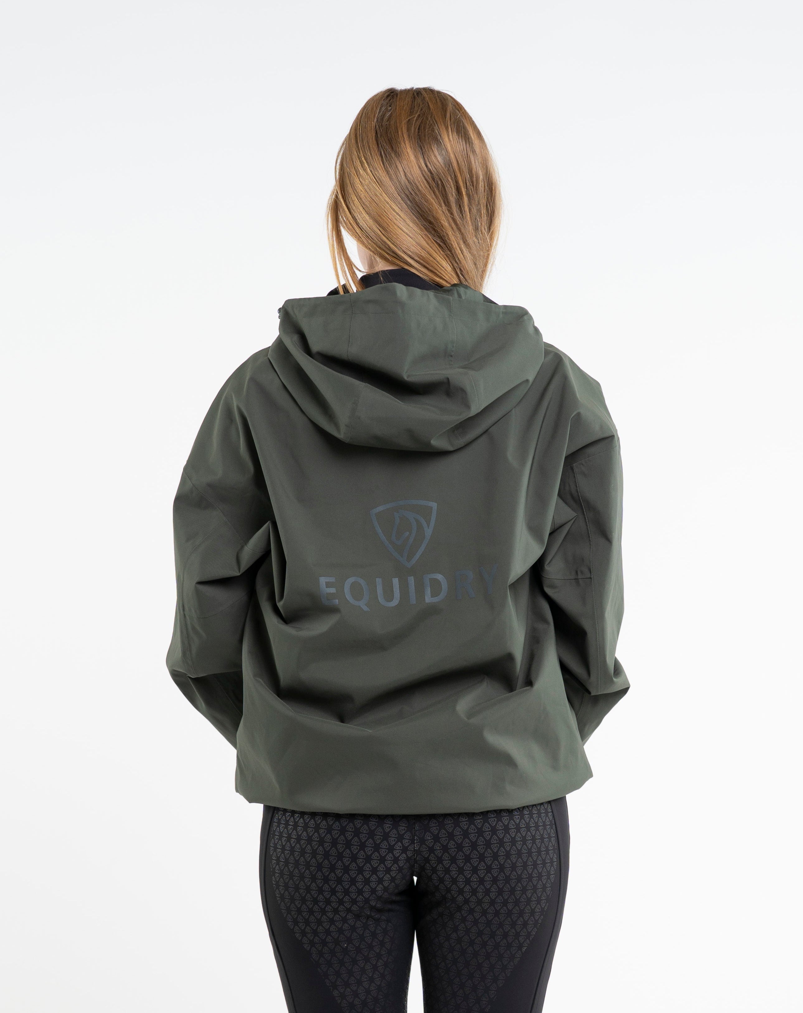 EQUIDRY Women's Storm Smock - Black Forest Green Waterproof Hoodie for Riding & Outdoor Activities. Practical and Stylish Rain Gear.