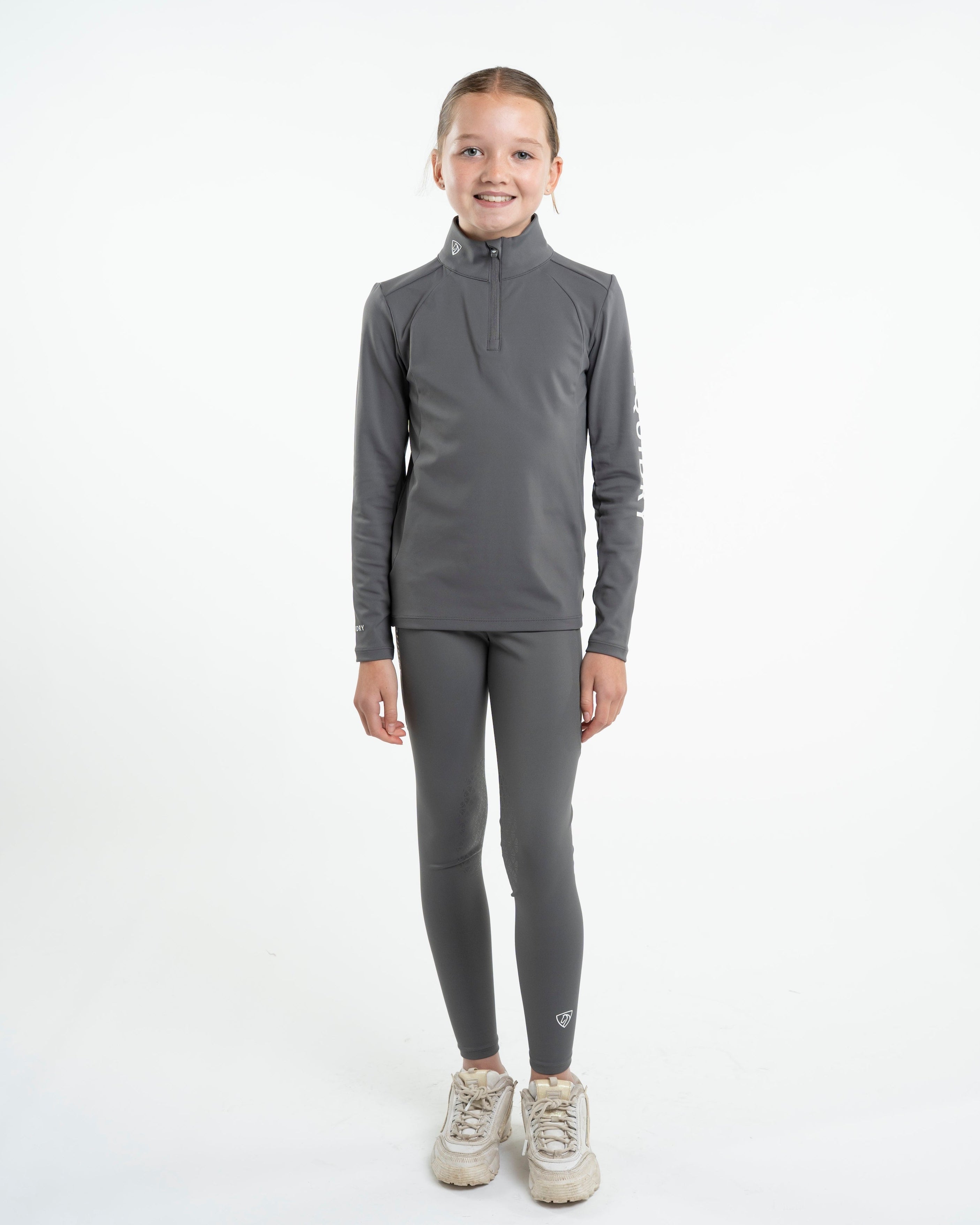 EQUIDRY Water Repellent Leggings Knee Grip Children's Grey/White