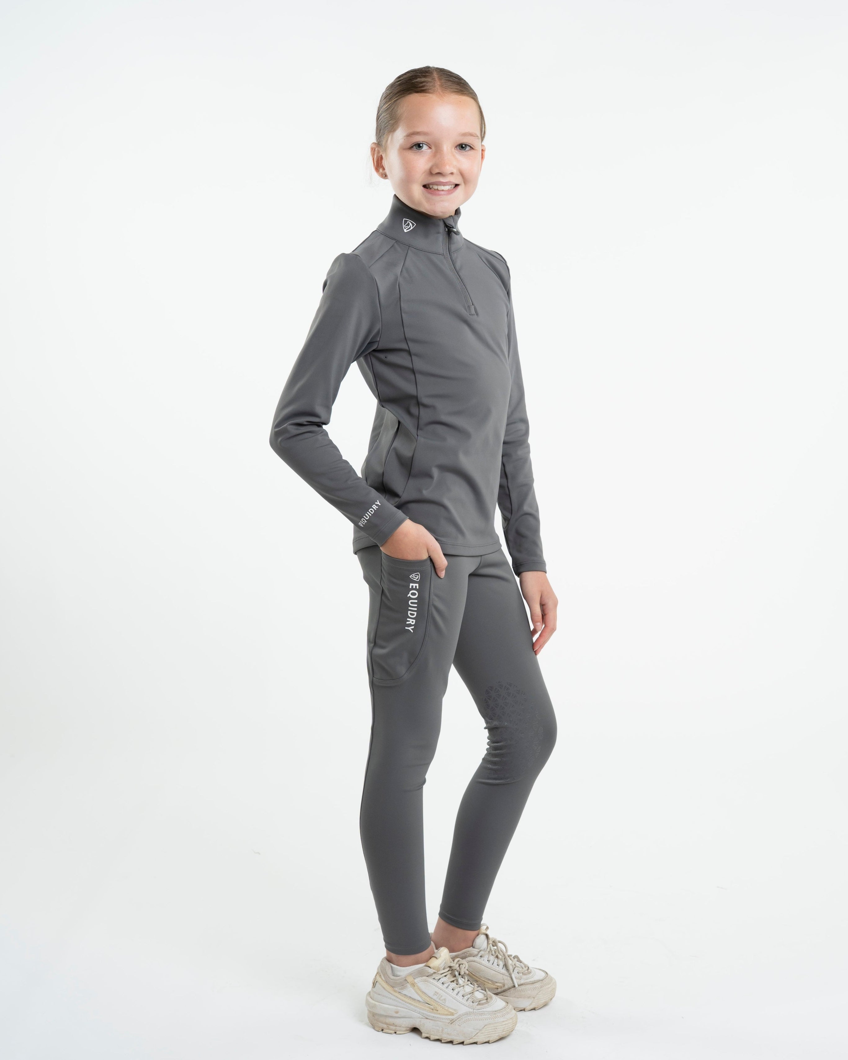 EQUIDRY Water Repellent Leggings Knee Grip Children's Grey/White