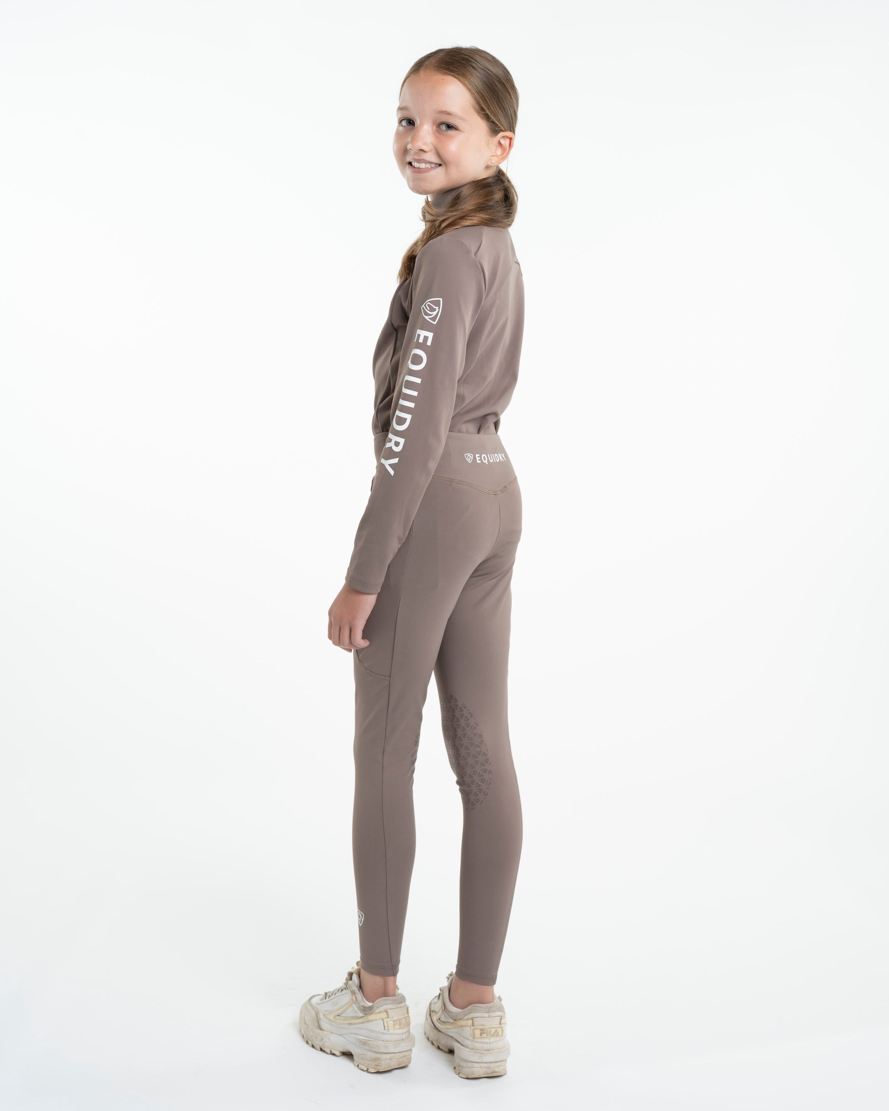EQUIDRY Water Repellent Leggings Knee Grip Children's Mocha