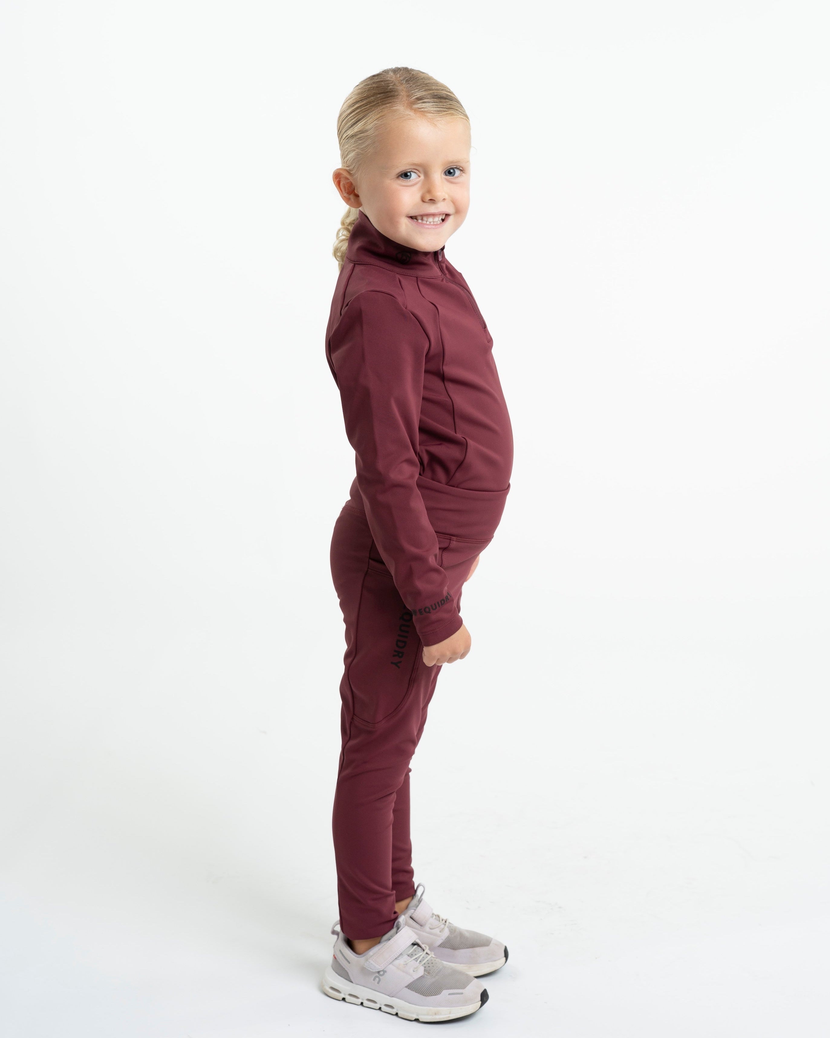 EQUIDRY Children's Water Repellent Base Layer - Plum/Black. Equestrian Apparel for Kids. Durable & Comfortable.