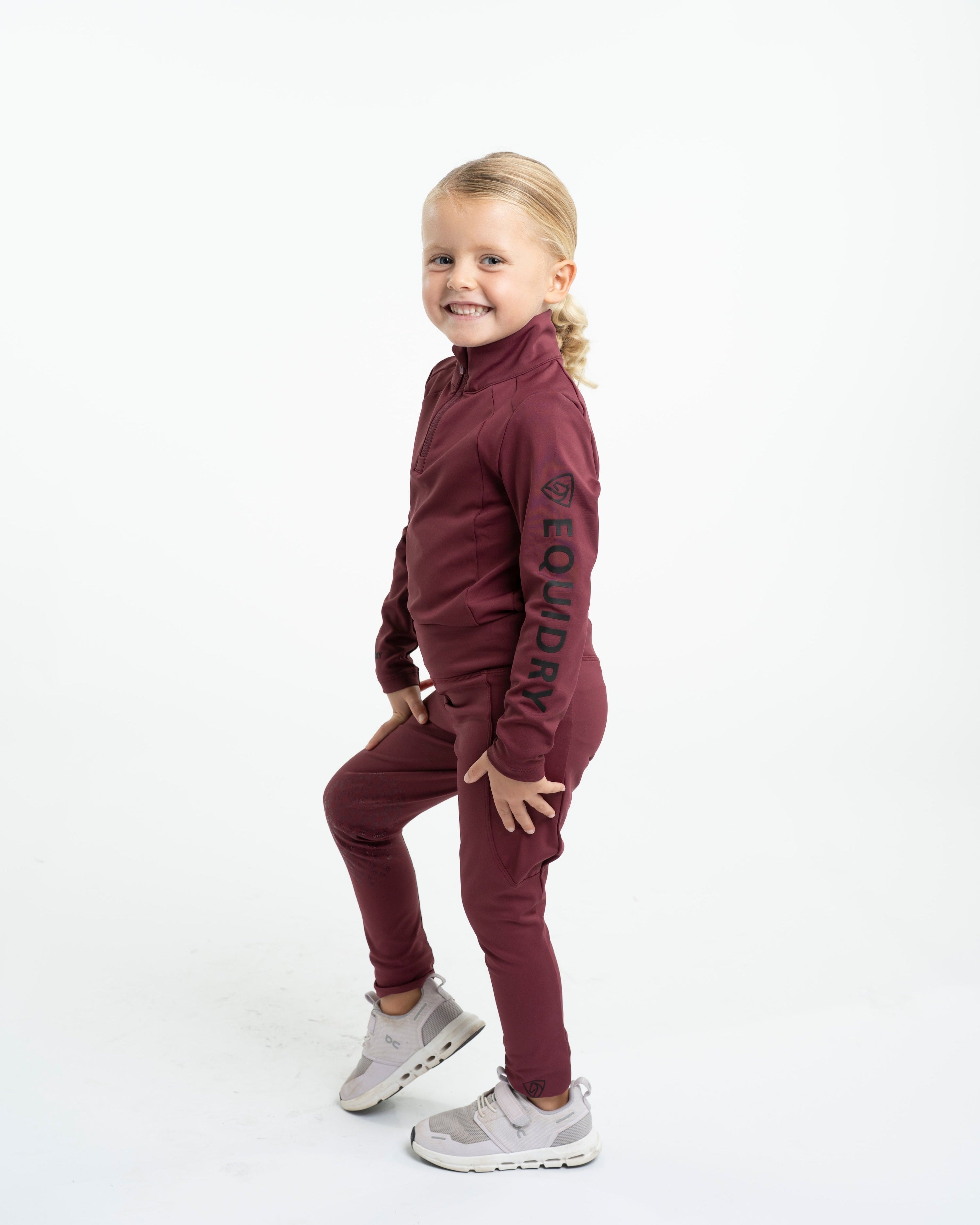 EQUITDRY Children's Water Repellent Base Layer - Plum/Black - Equiflair Equestrian Apparel