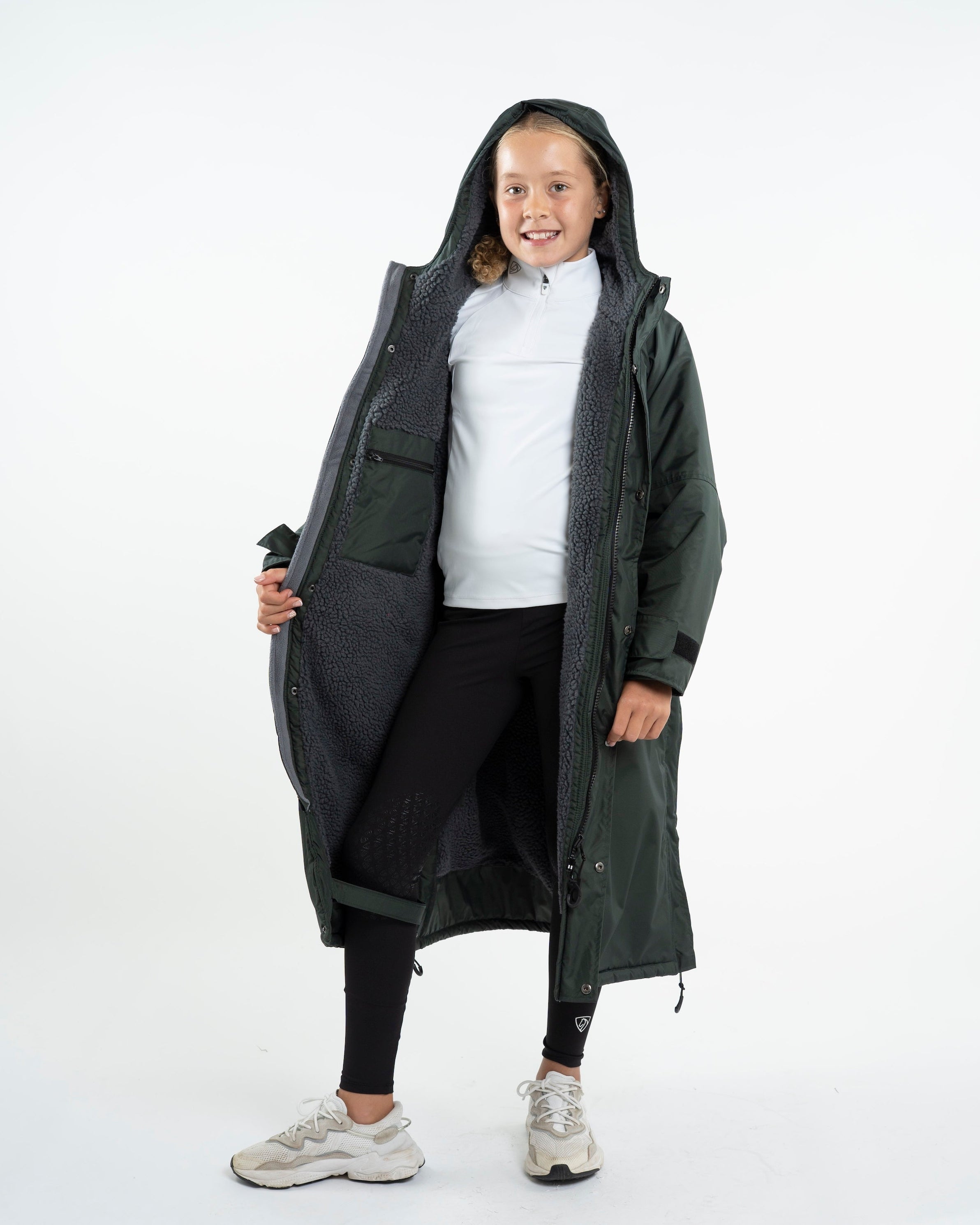 EQUIDRY Children's Waterproof Fleece Coat - Black Forest Green. Warm, Fleece-Lined Riding Coat. Perfect for Equestrian Activities