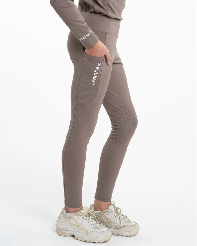 Equidry Children's Mocha Water Repellent Riding Leggings with Pocket & Knee Grip for Young Equestrians