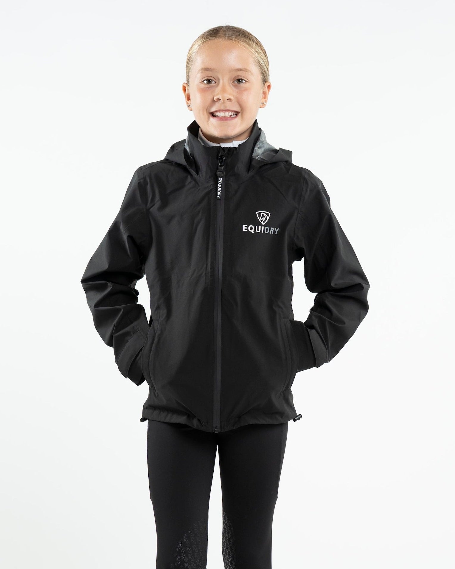 Equidry Nimbus Pack Away Waterproof Jacket - Children's Black Riding Gear - Equestrian Apparel