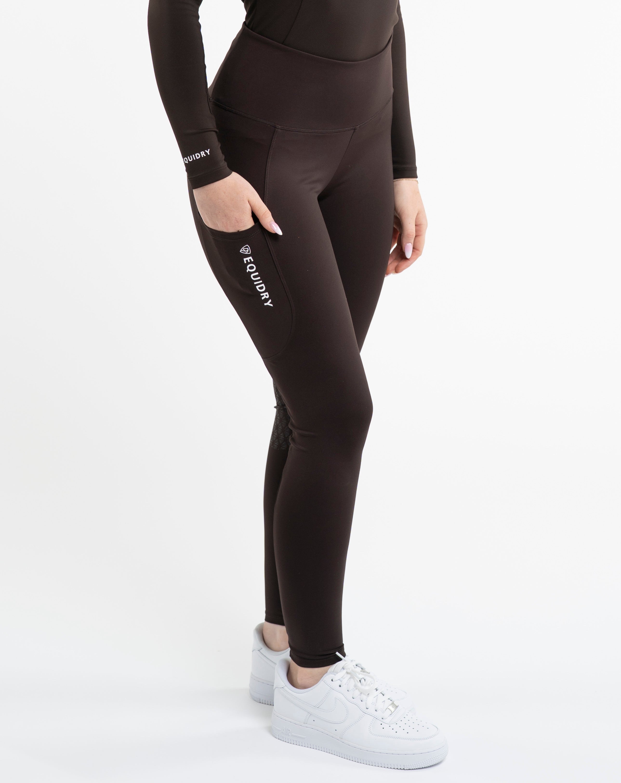 EQUIDRY Water Repellent Riding Leggings - Knee Grip, Brown, Women's - Equiflair Equestrian Apparel