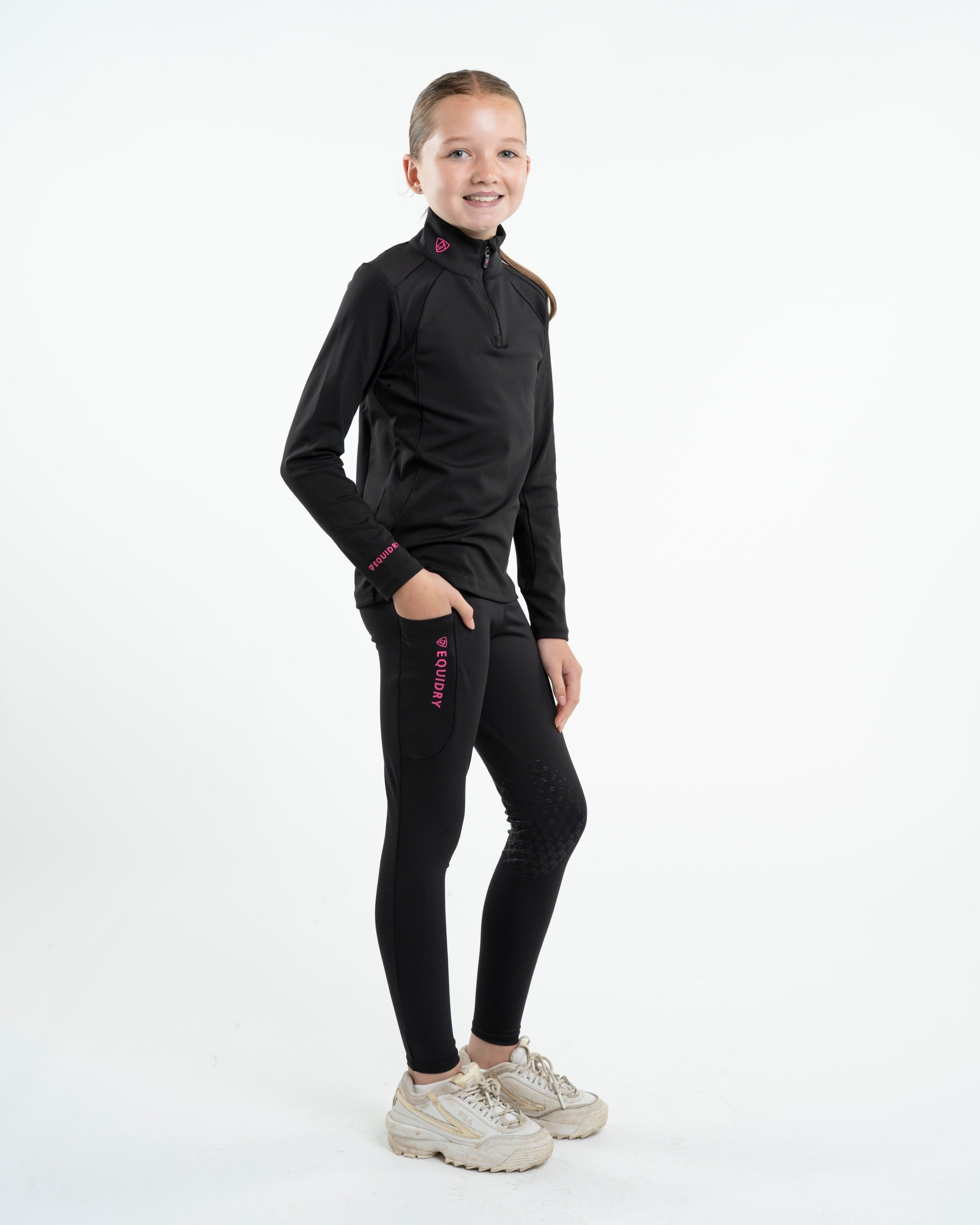 EQUIDRY Equestrian Leggings - Water Repellent Knee Grip - Children's Riding Apparel, black leggings