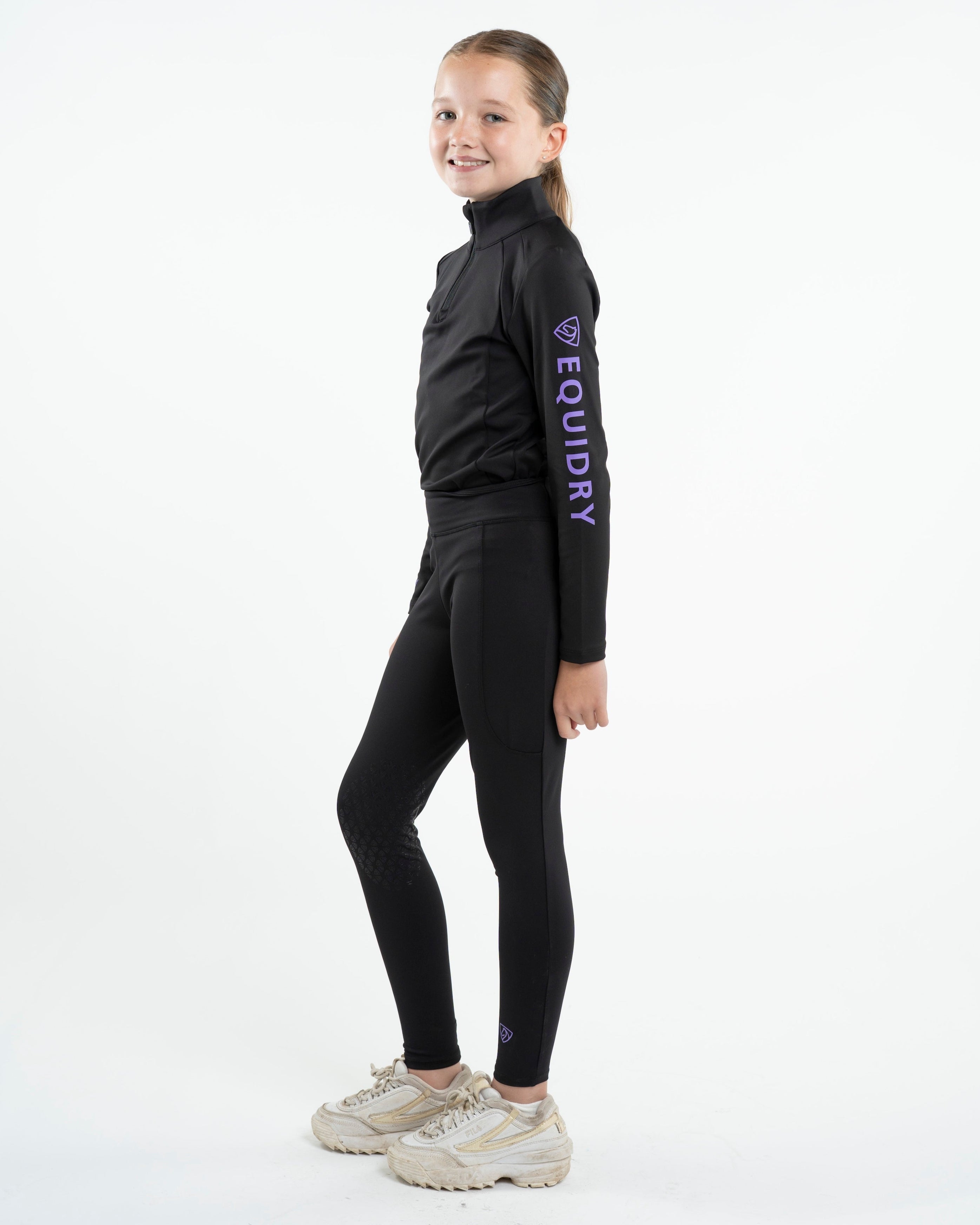 EQUIDRY Water Repellent Leggings Knee Grip Children's Black/Lilac