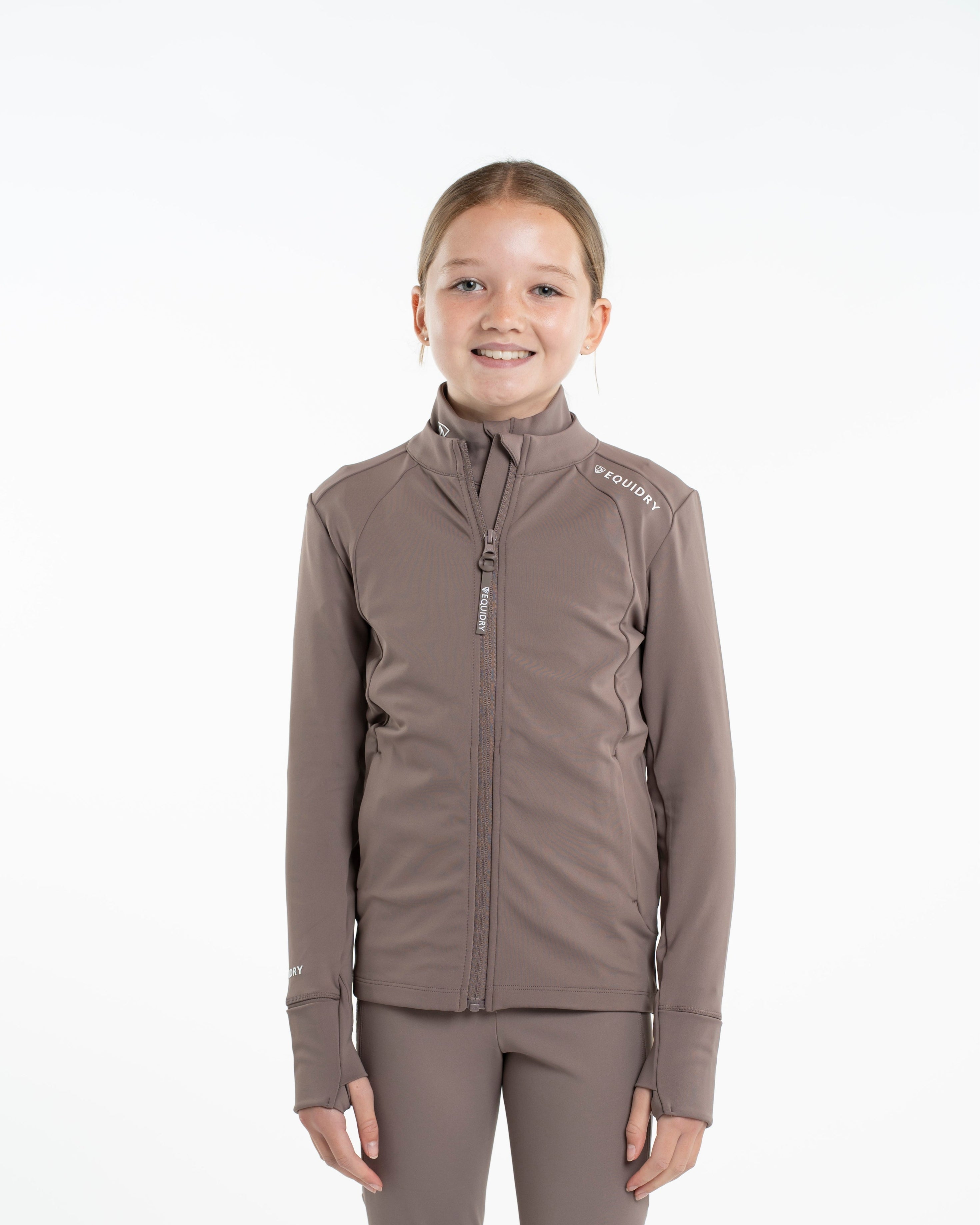 EQUIDRY Children's Water Repellent Zip up Top Mocha/White