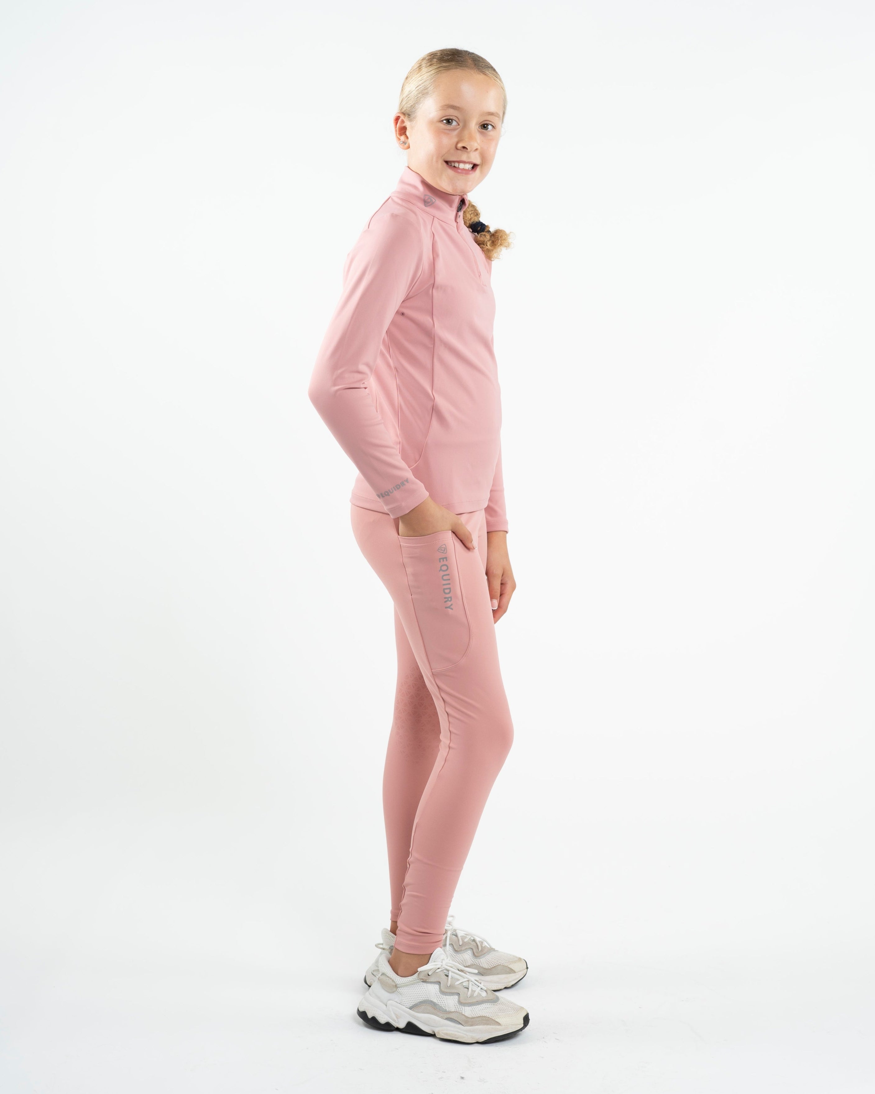 EQUIDRY Water Repellent Leggings Knee Grip Children's Pale Pink/Grey