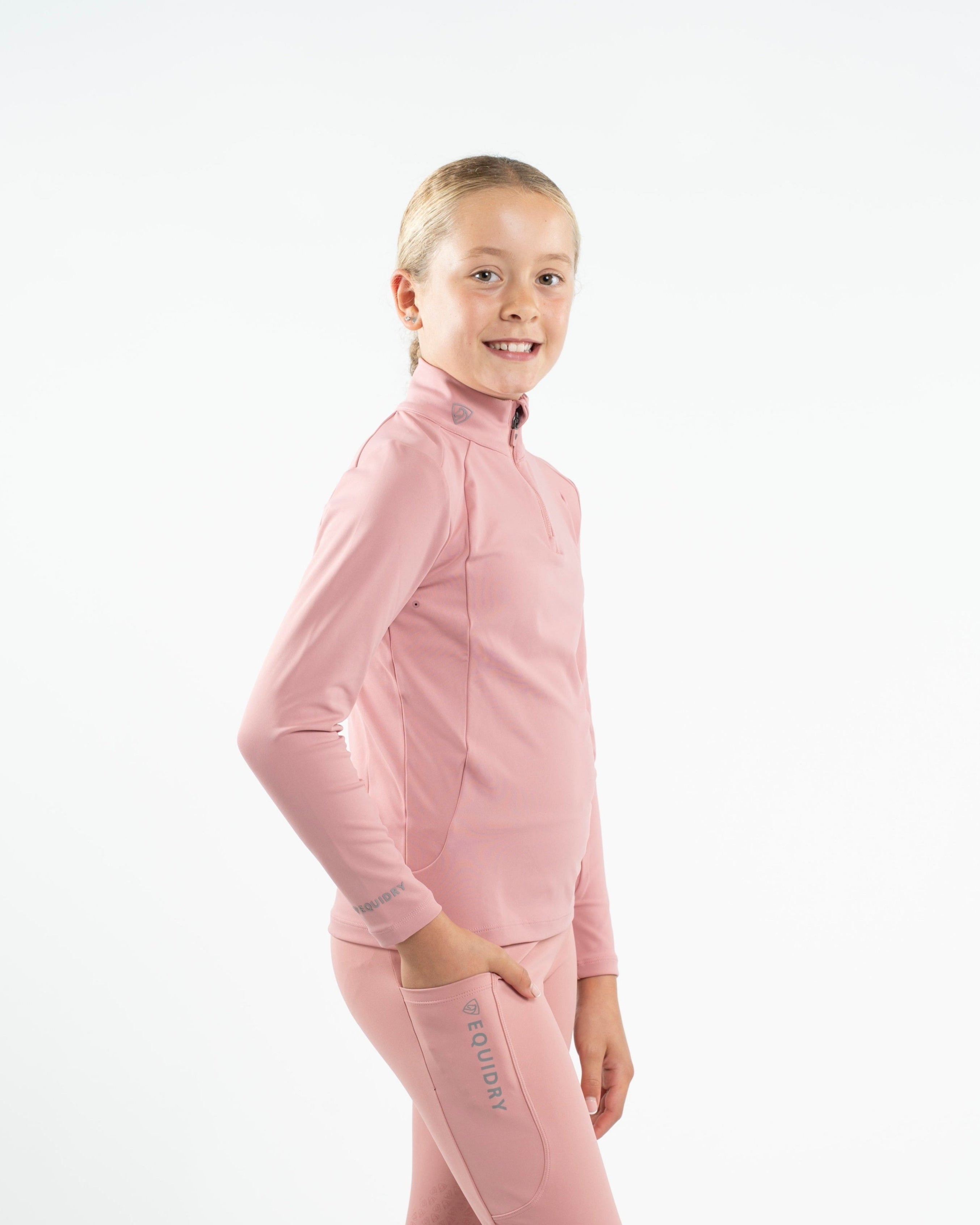EQUIDRY Children's Water Repellent Base Layer - Pale Pink Equestrian Top for Young Riders | Equiflair