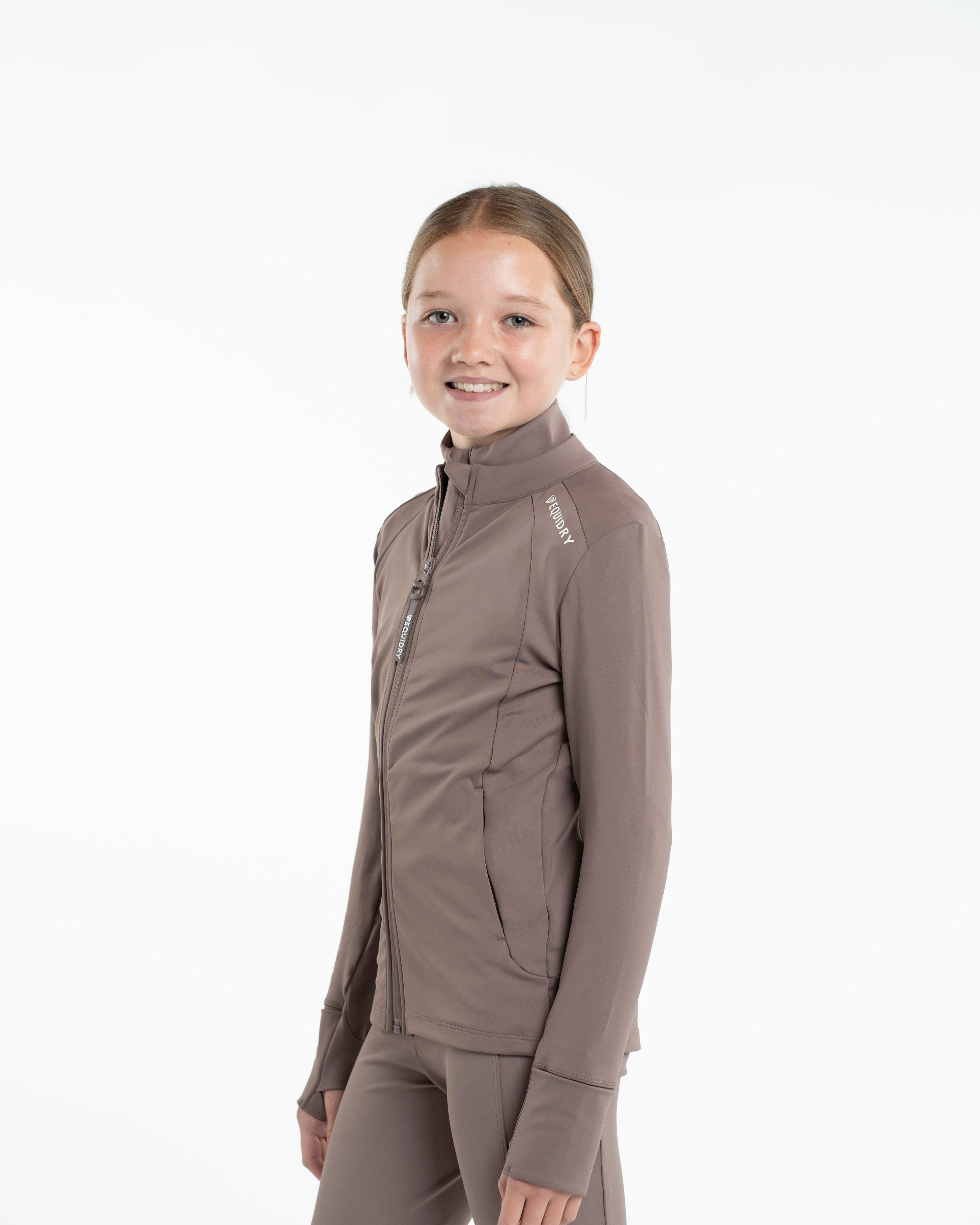 EQUIDRY Children's Water Repellent Zip up Top Mocha/White