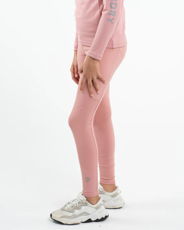Equidry Kids' Water Repellent Riding Leggings - Pale Pink. Children's Equestrian Apparel, Youth Horse Riding Clothes