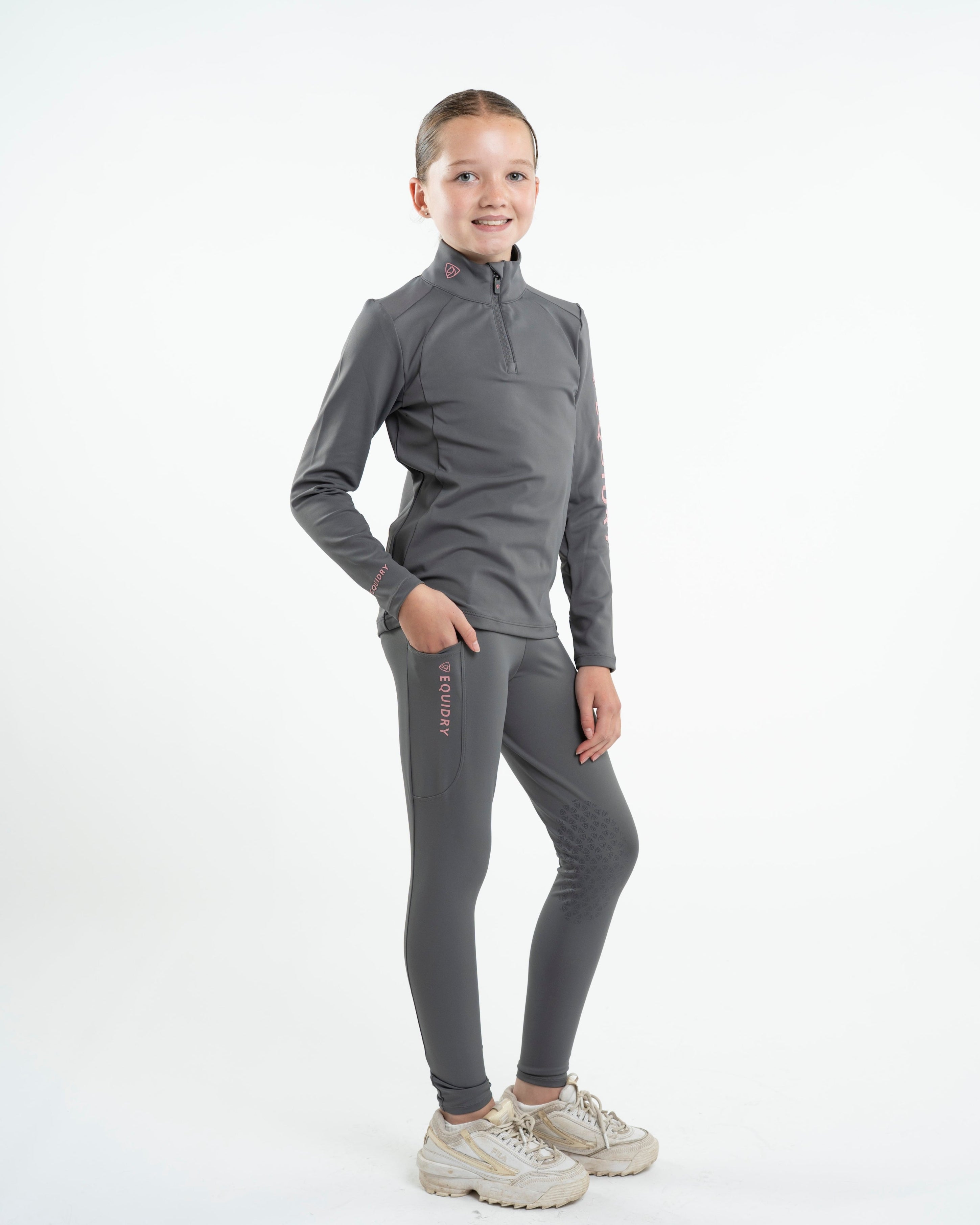 EQUIDRY Children's Water Repellent Base Layer Grey/Pale Pink