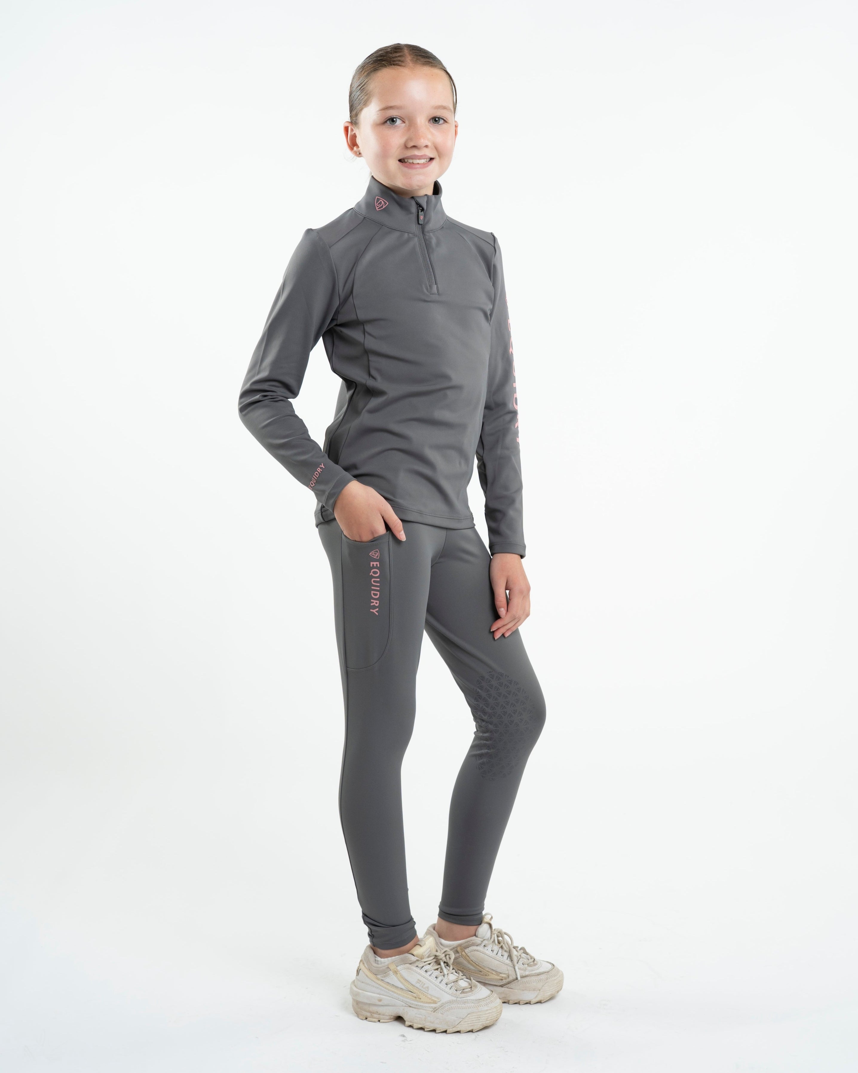 EQUIDRY Water Repellent Leggings Knee Grip Children's Grey/Pink