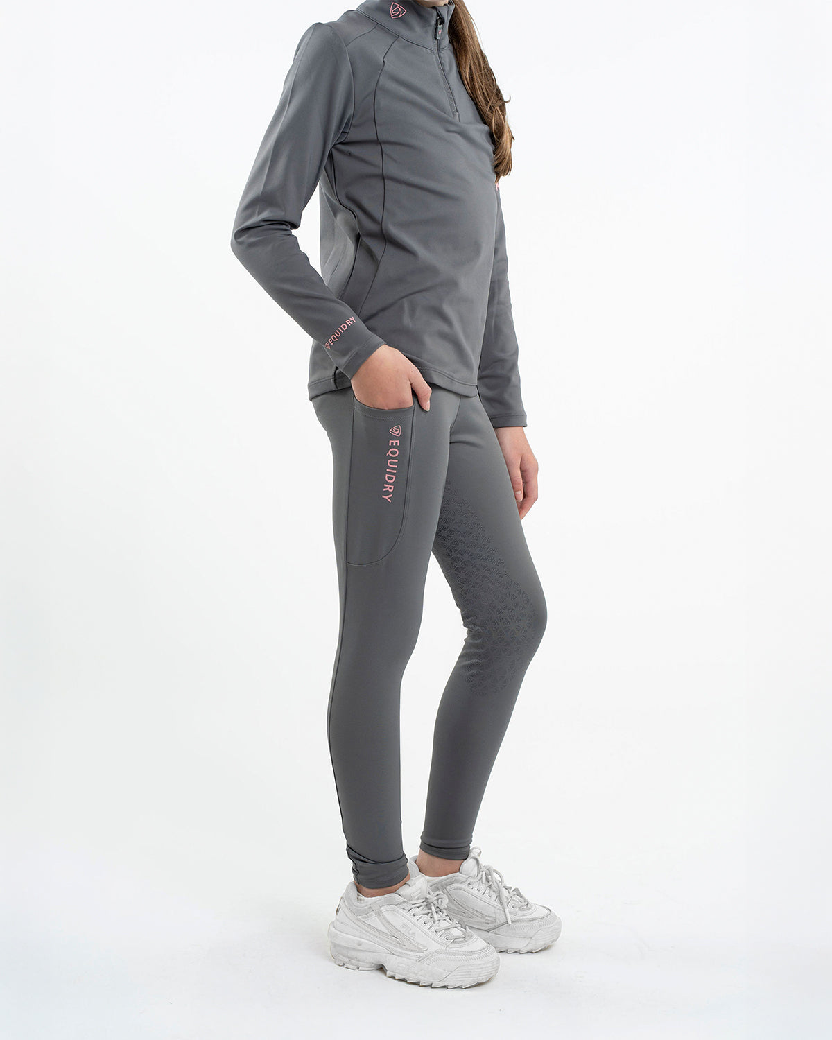 EQUIDRY Water Repellent Leggings Full Seat Children's Grey/Pale Pink