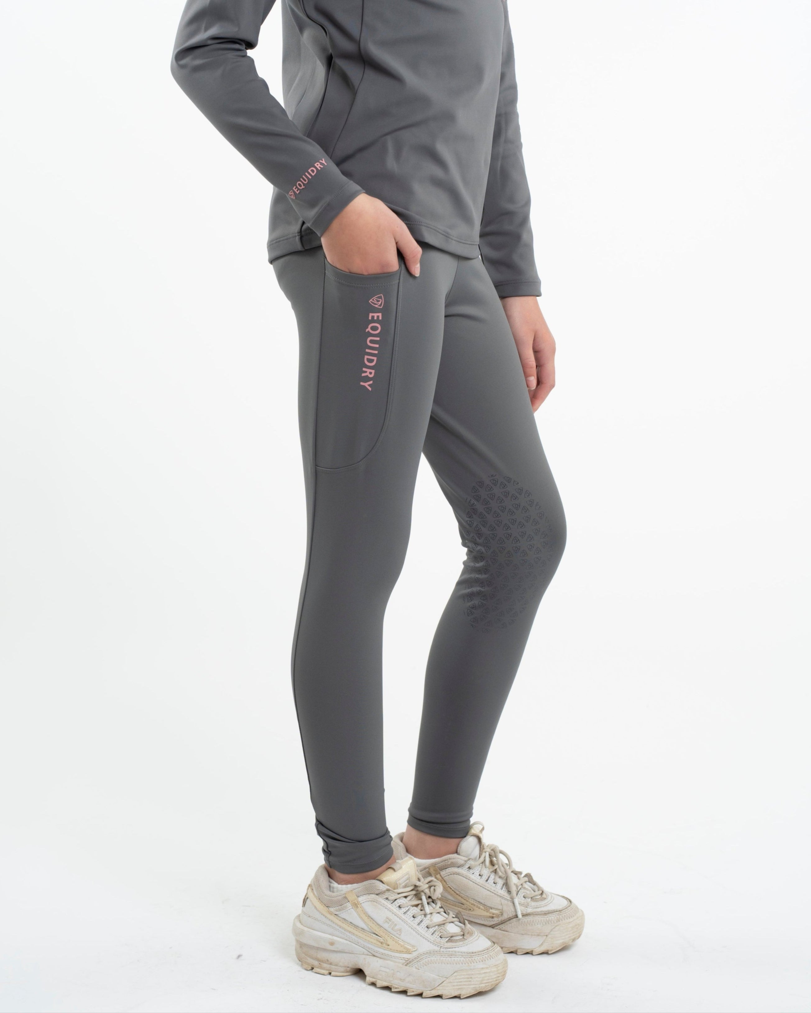 EQUIDRY Water Repellent Leggings Knee Grip Children's Grey/Pink