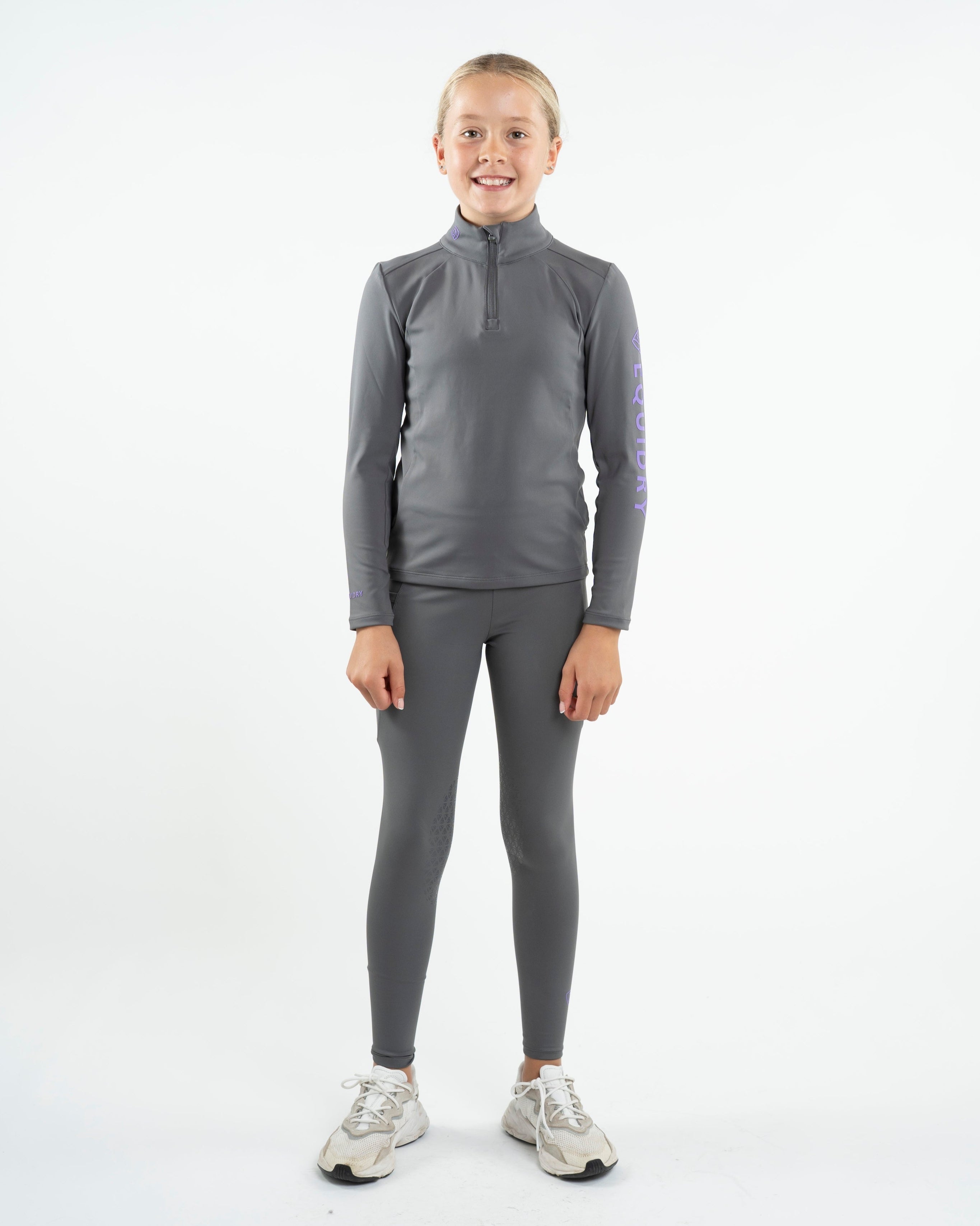 EQUIDRY Water Repellent Leggings Knee Grip Children's Grey/Lilac