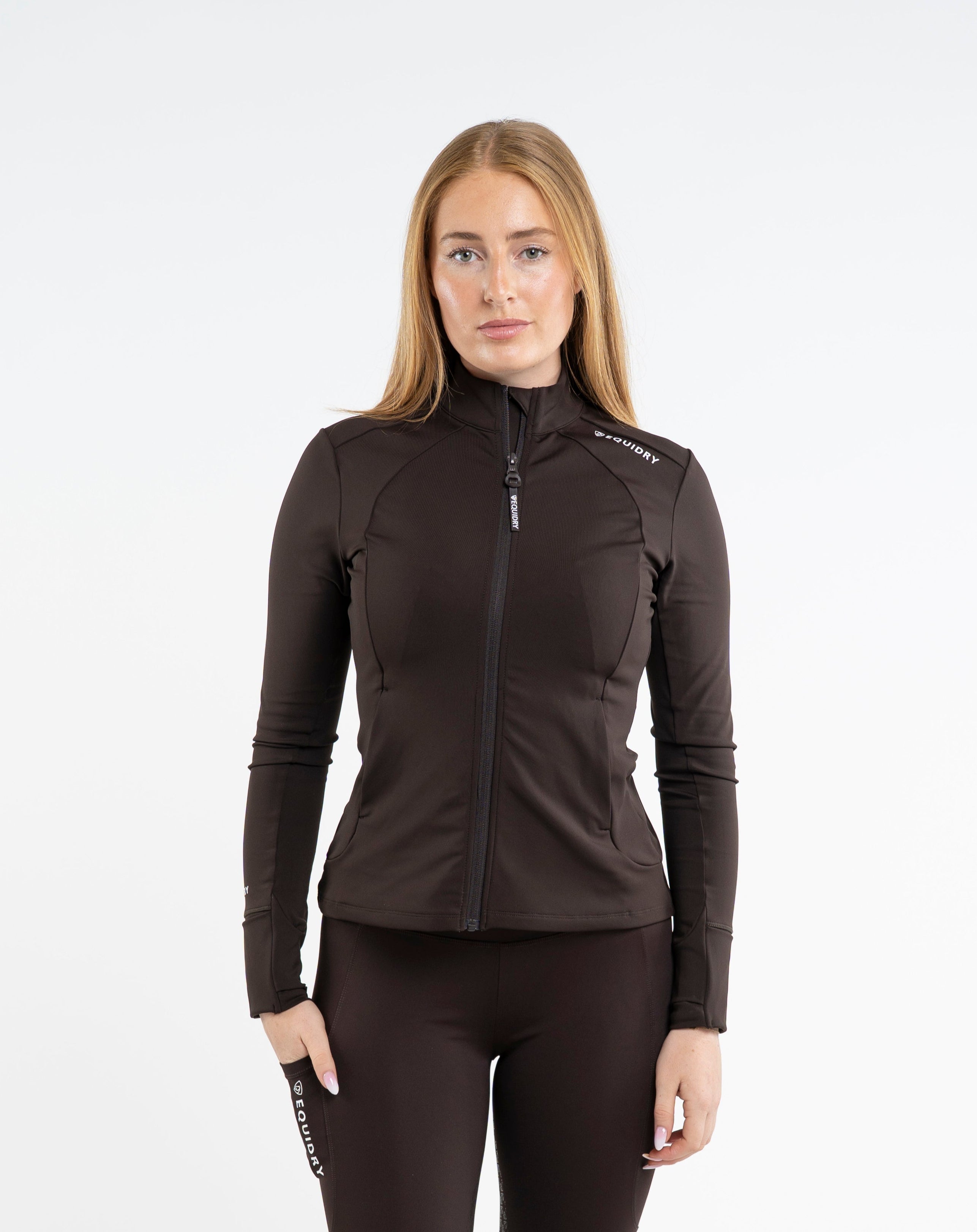 EQUIDRY Women's Water Repellent Zip up Top Brown/White