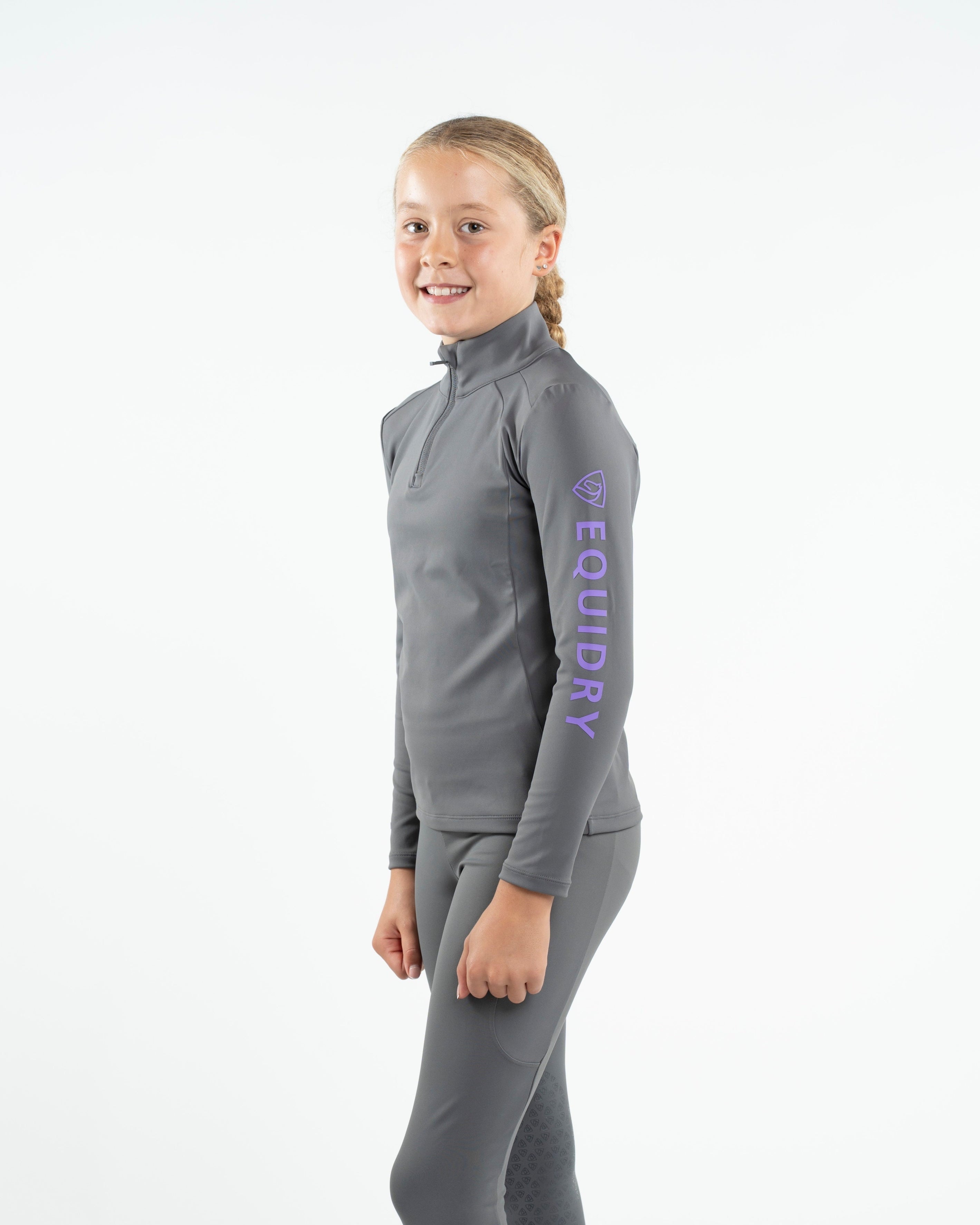 Equidry Children's Equestrian Base Layer - Grey & Lilac, Water Repellent Riding Clothes