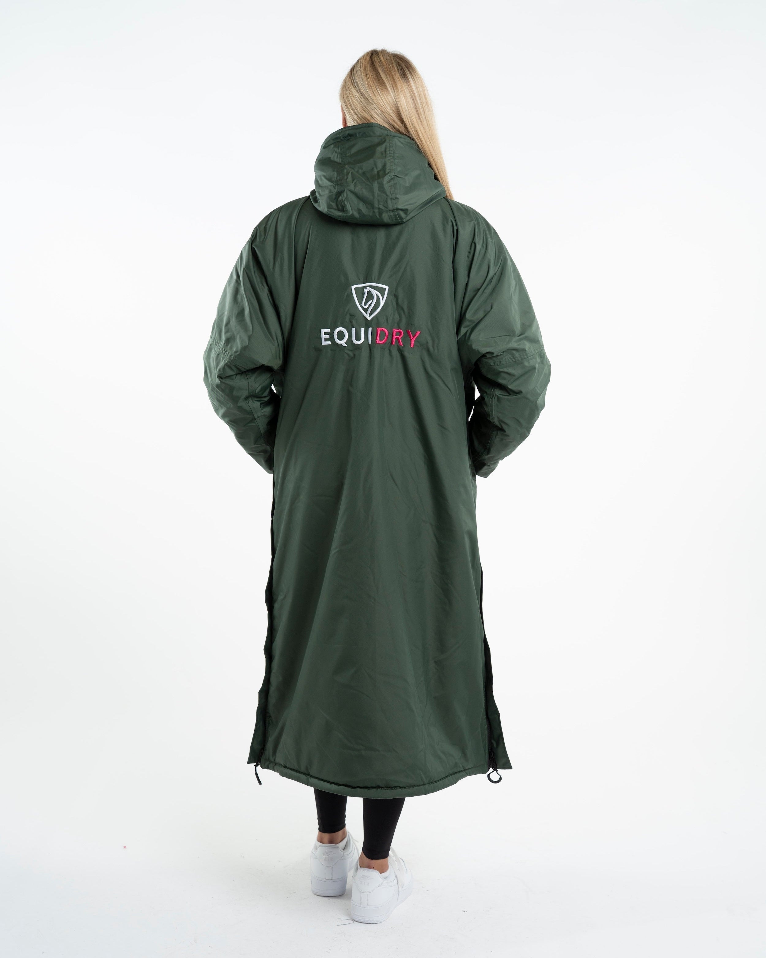 EQUIDRY Women's Thick Fleece Black Forest Green Changing Robe | Equestrian Waterproof Coat