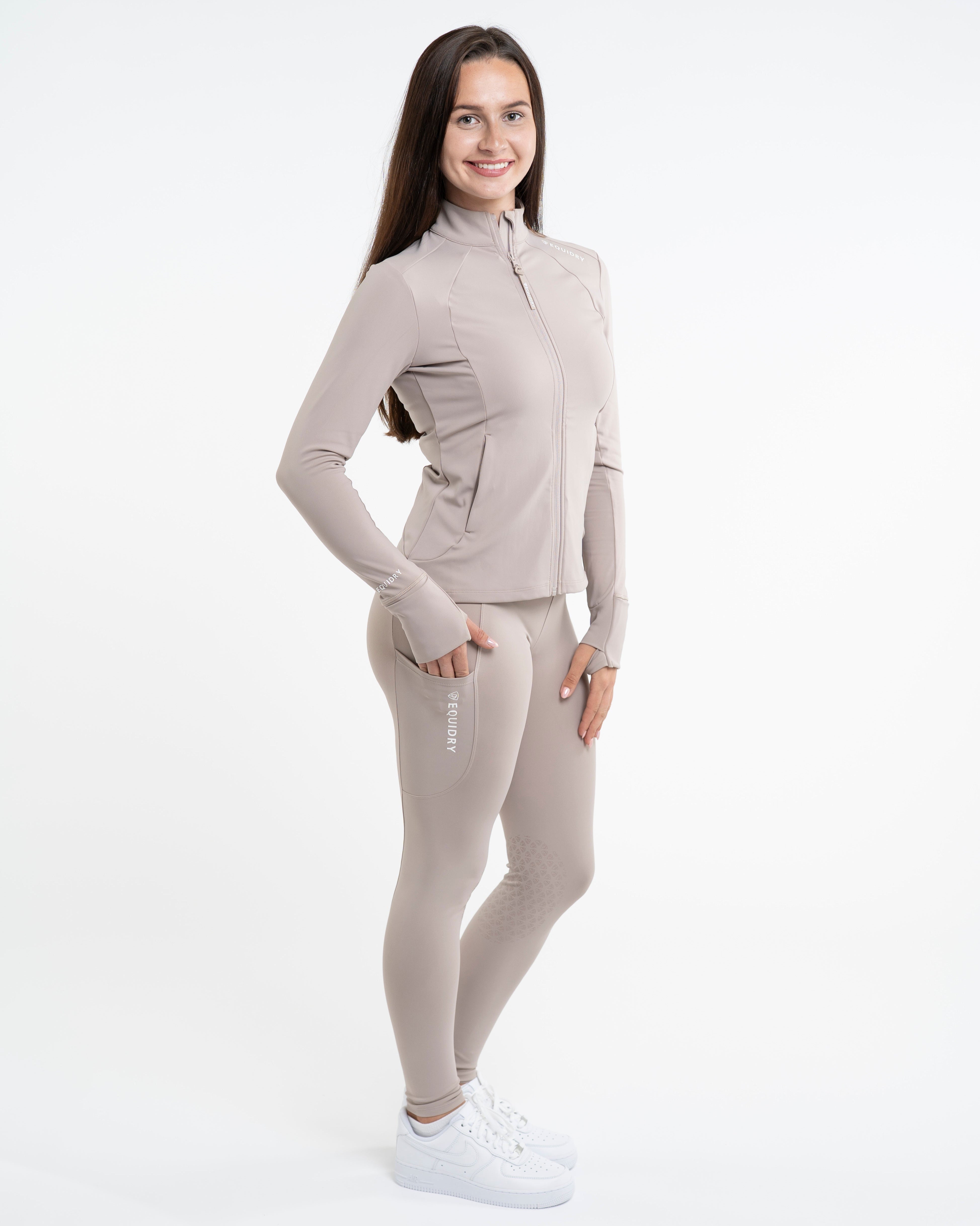 EQUIDRY Water Repellent Leggings Knee Grip Women's Sand/White