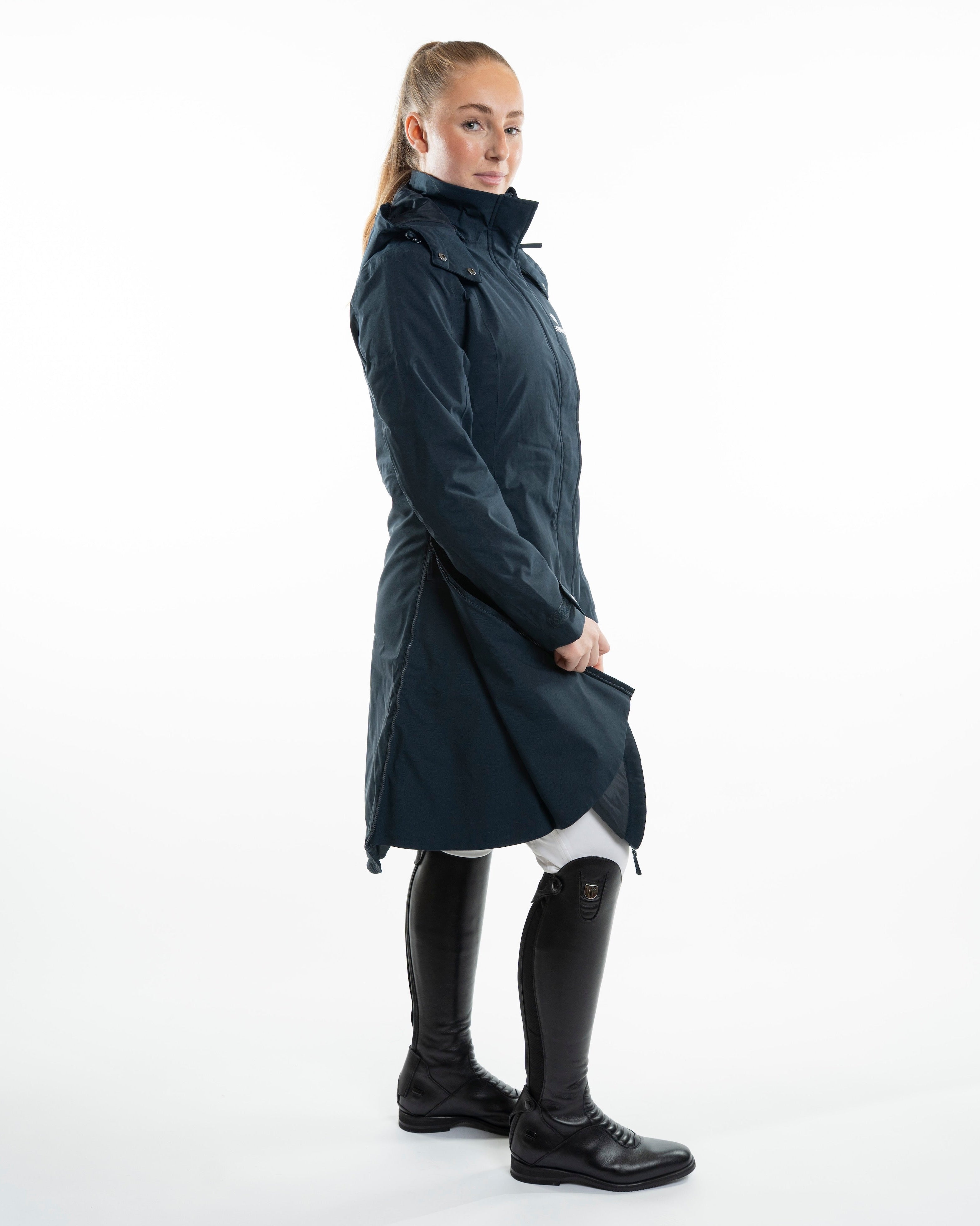Equidry Women's Bronte Navy Riding Coat with Removable Hood - Waterproof Equestrian Jacket