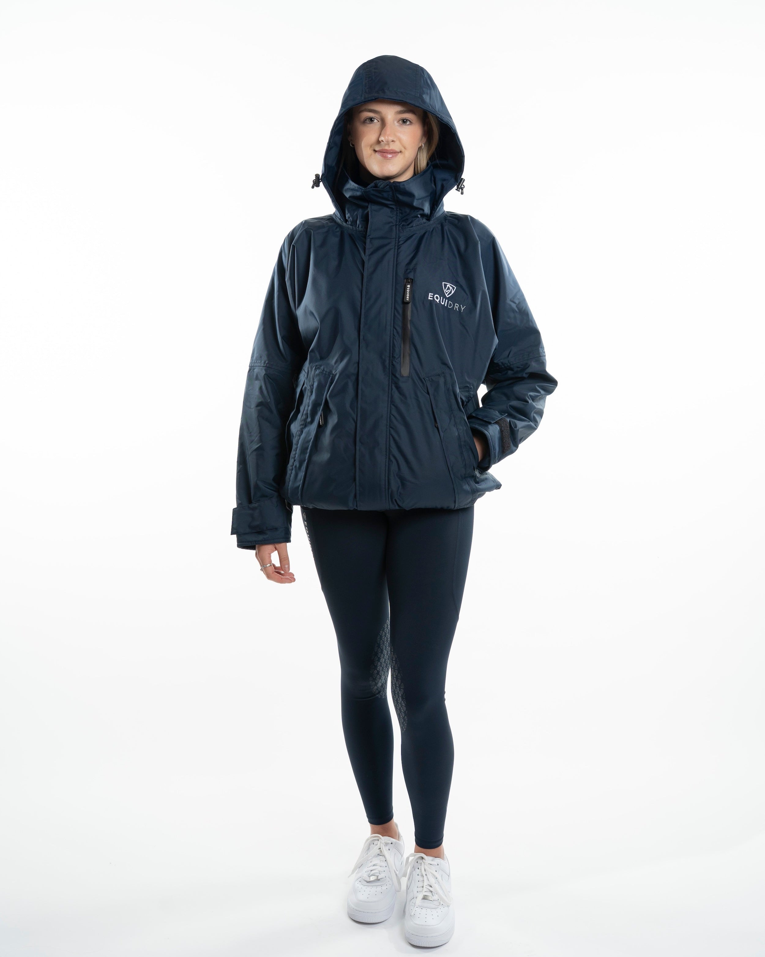 Equidry Shortie Women's Waterproof Riding Jacket Navy - Equiflair. Protection from the elements in comfort and style.