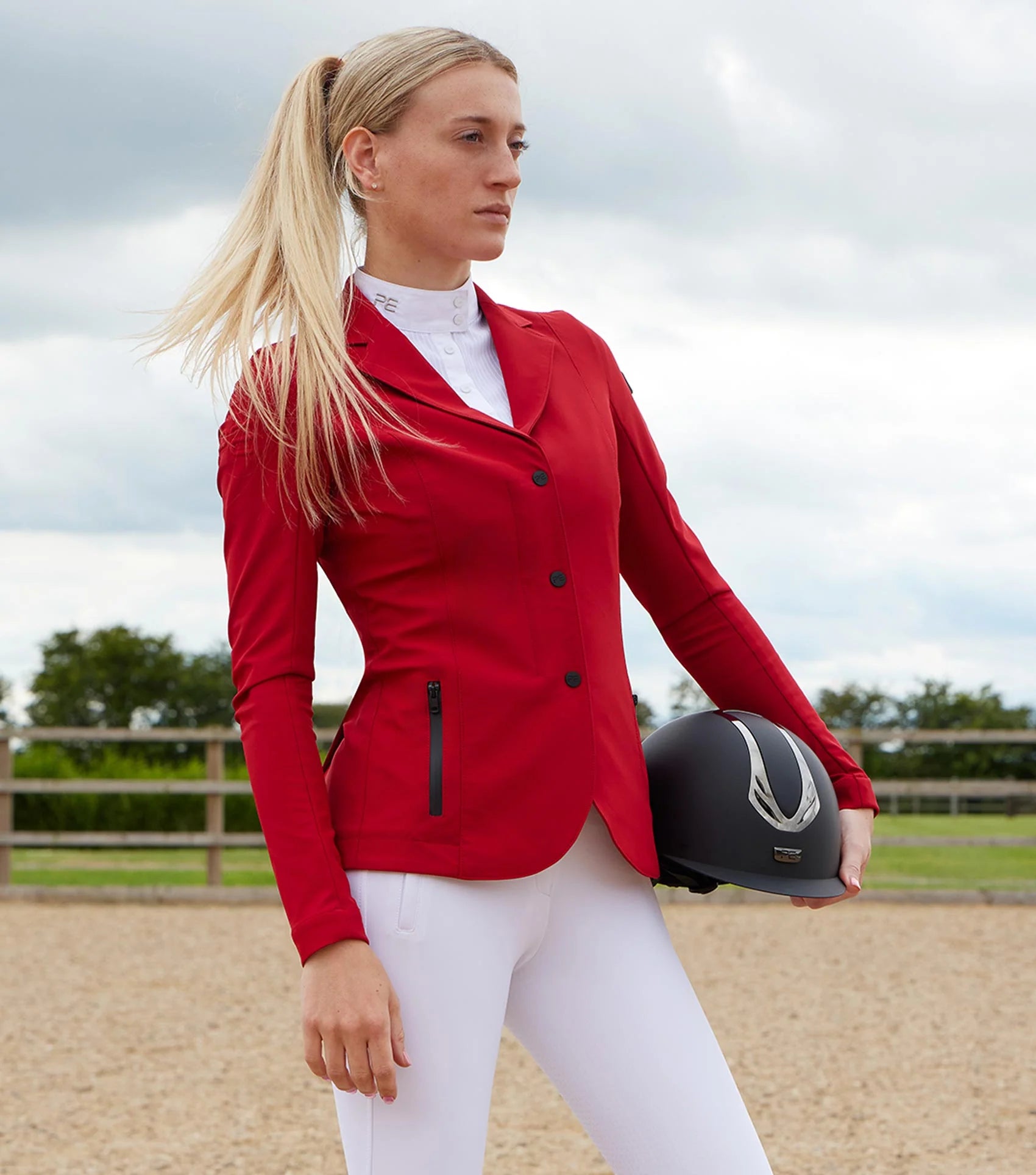 Premier Equine Evinco London Red Ladies Equestrian Competition Jacket - Flattering, Stylish Horse Riding Apparel for Women