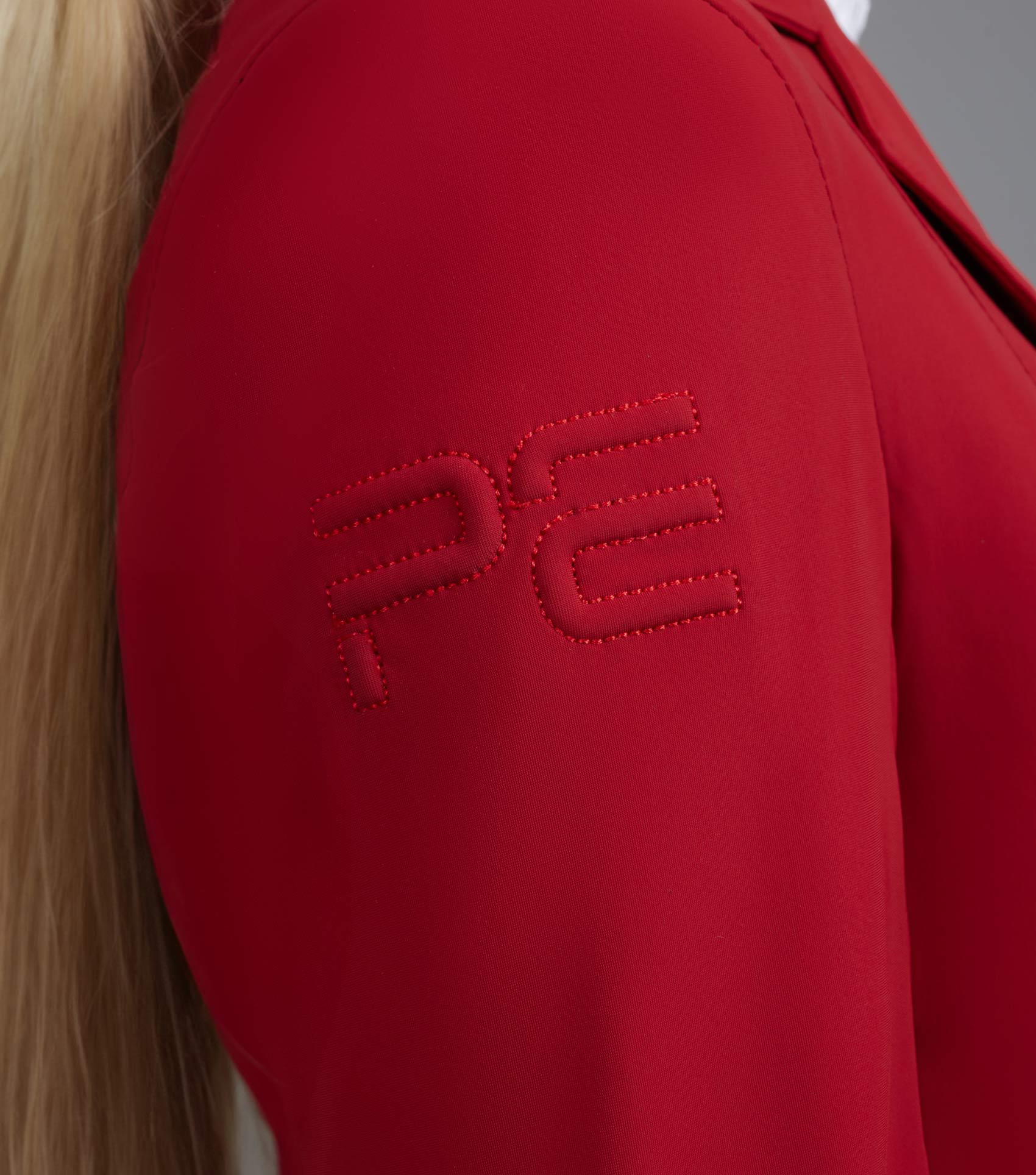 Premier Equine Evinco London Red Competition Jacket - Ladies Equestrian Riding Coat with PE Logo