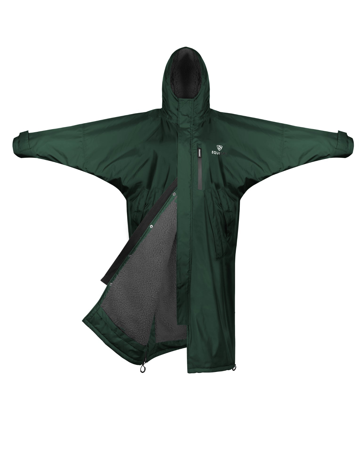 EQUIDRY Children's Waterproof Fleece Coat - Black Forest Green/Grey. Outdoor Kids' Weather Protection.