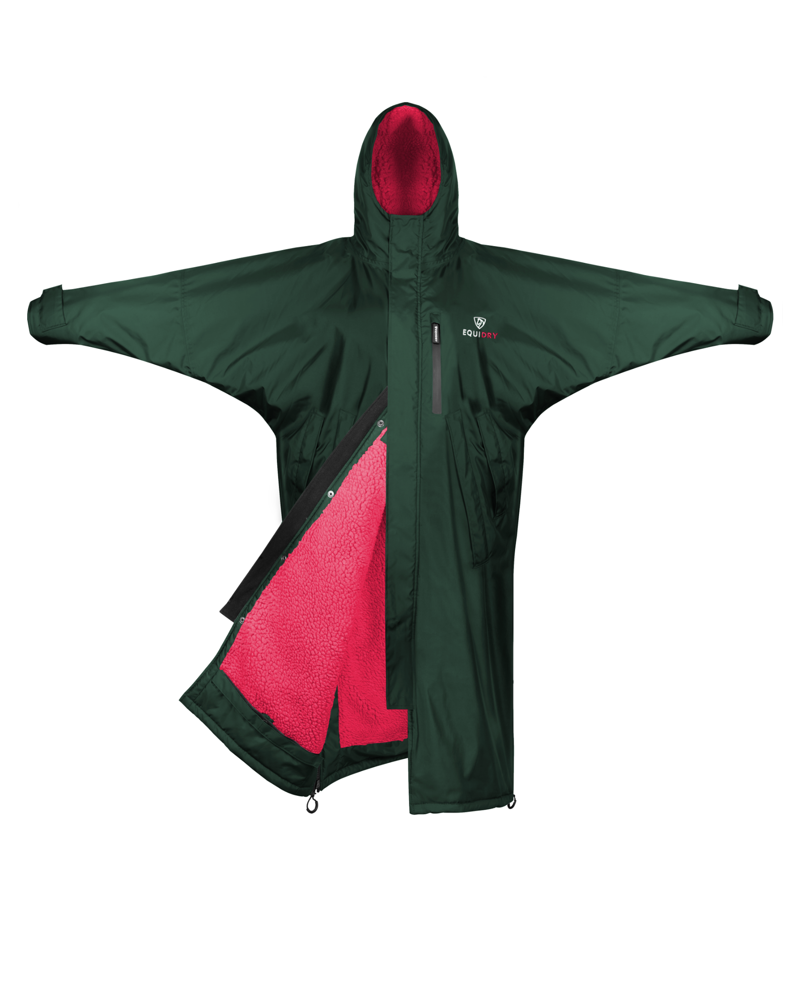 Evolution Children's | Thick Fleece | Fixed Hood | Black Forest Green/Peacock pink - EQUIDRY