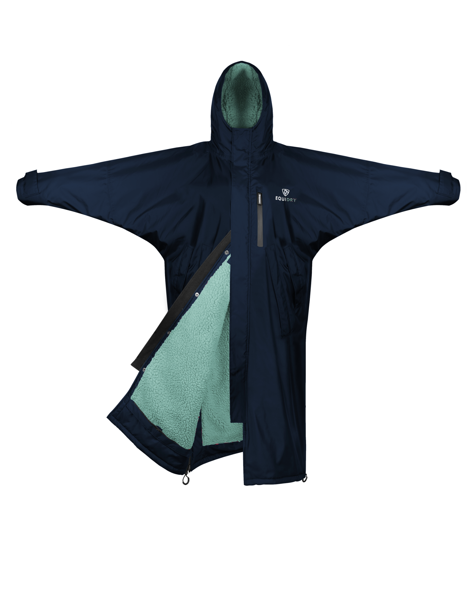 Equidry Kids Waterproof Fleece Changing Robe Navy/Jade. Warm Child's Coat for Outdoor Activities. Changing Parka