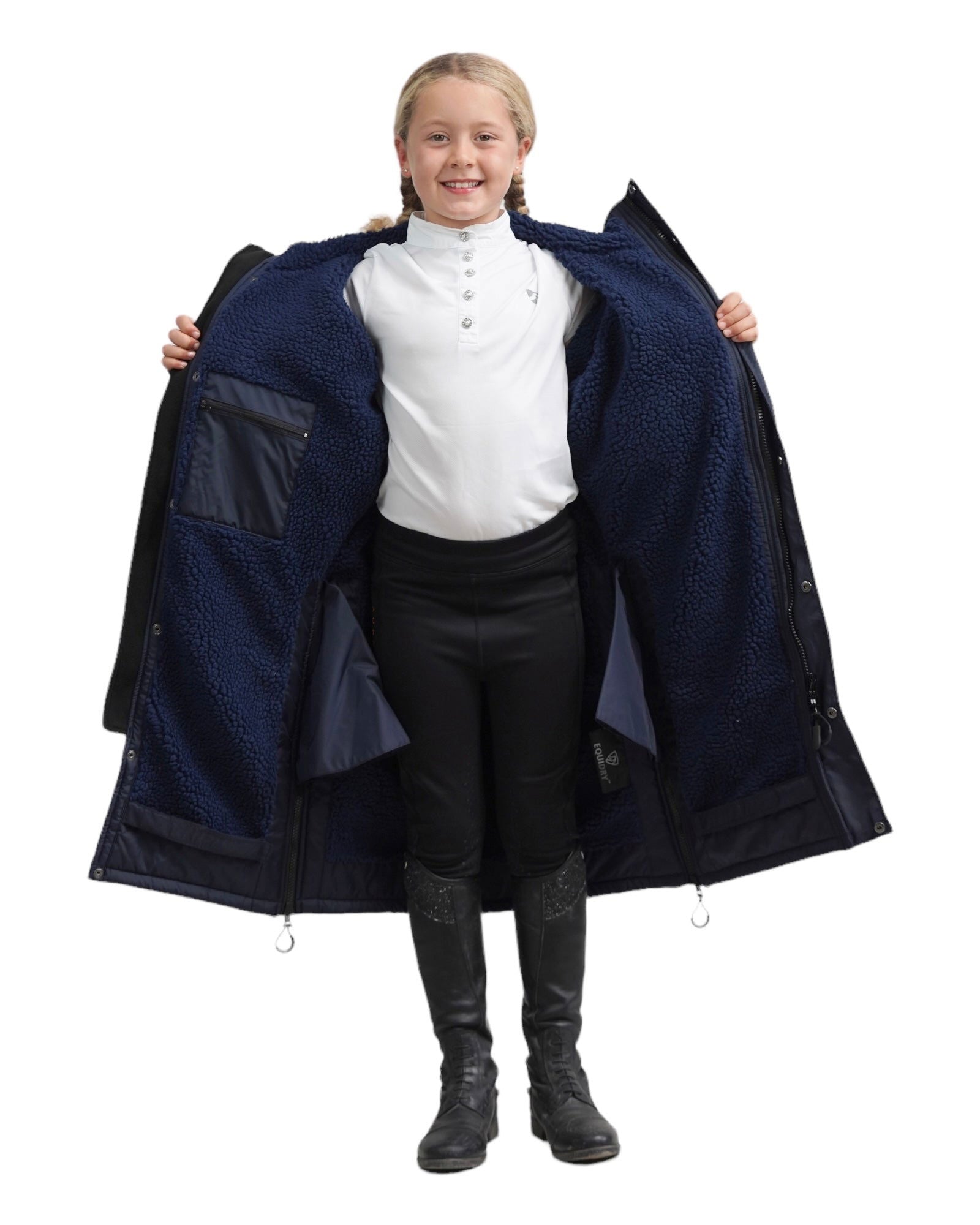 Equidry Child's Navy Riding Coat - Waterproof, Fleece Lined Equestrian Jacket for Girls