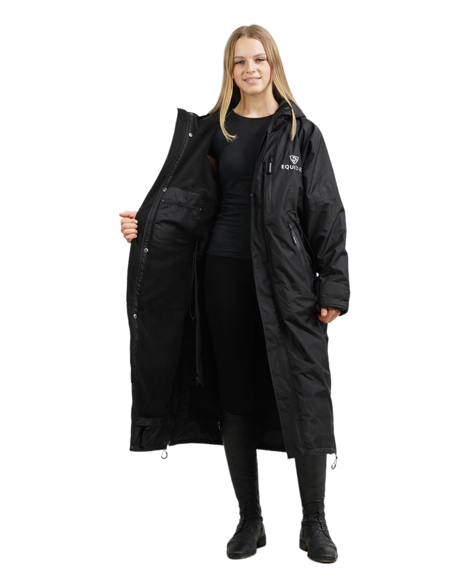 EQUIDRY Children's Black Waterproof Riding Coat - Thin Fleece Lined, Kids Equestrian Outerwear