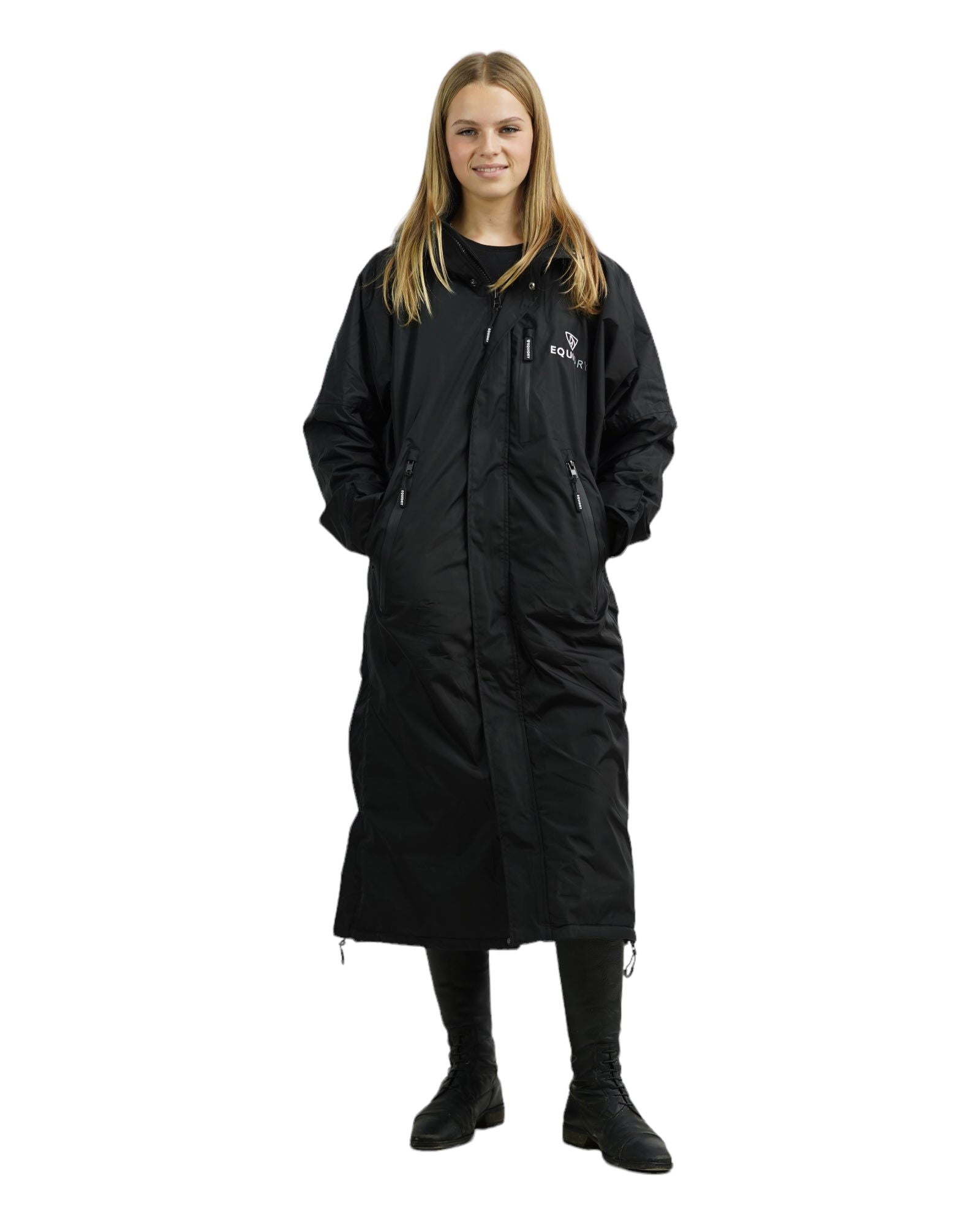 EQUIDRY Children's Riding Coat - Black Fleece Lined Equestrian Waterproof Coat. Kids Horse Riding Apparel.
