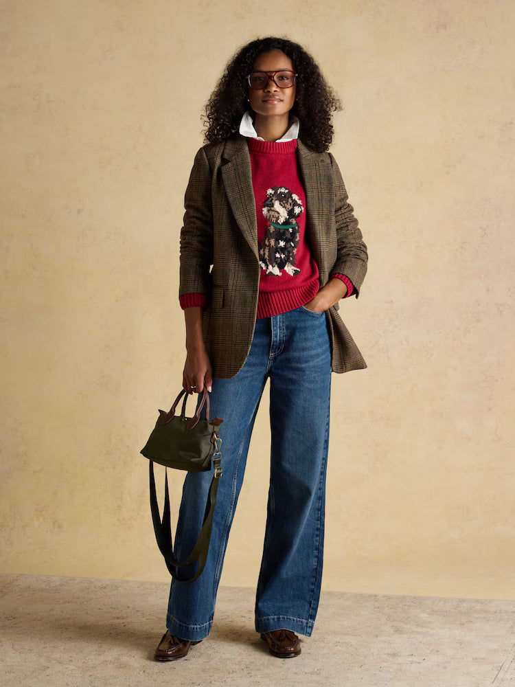 Joules Intarsia Red Dachshund Dog Cotton Blend Regular Fit Jumper