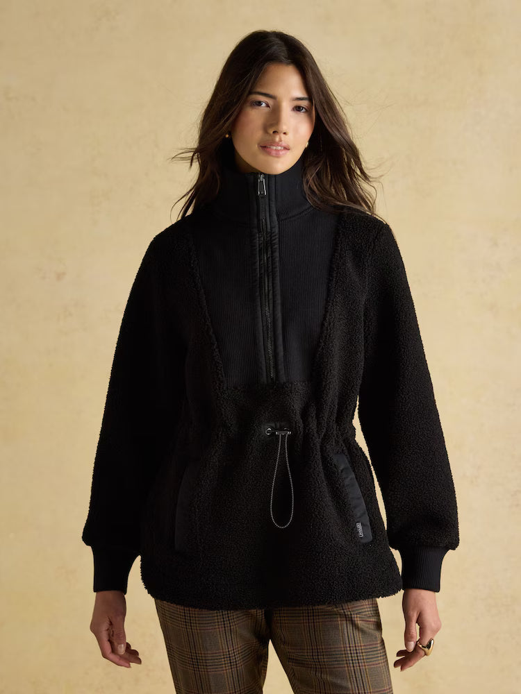 Joules Thurleston Black Borg Fleece Quarter Zip Longline Women's Jacket - Equiflair