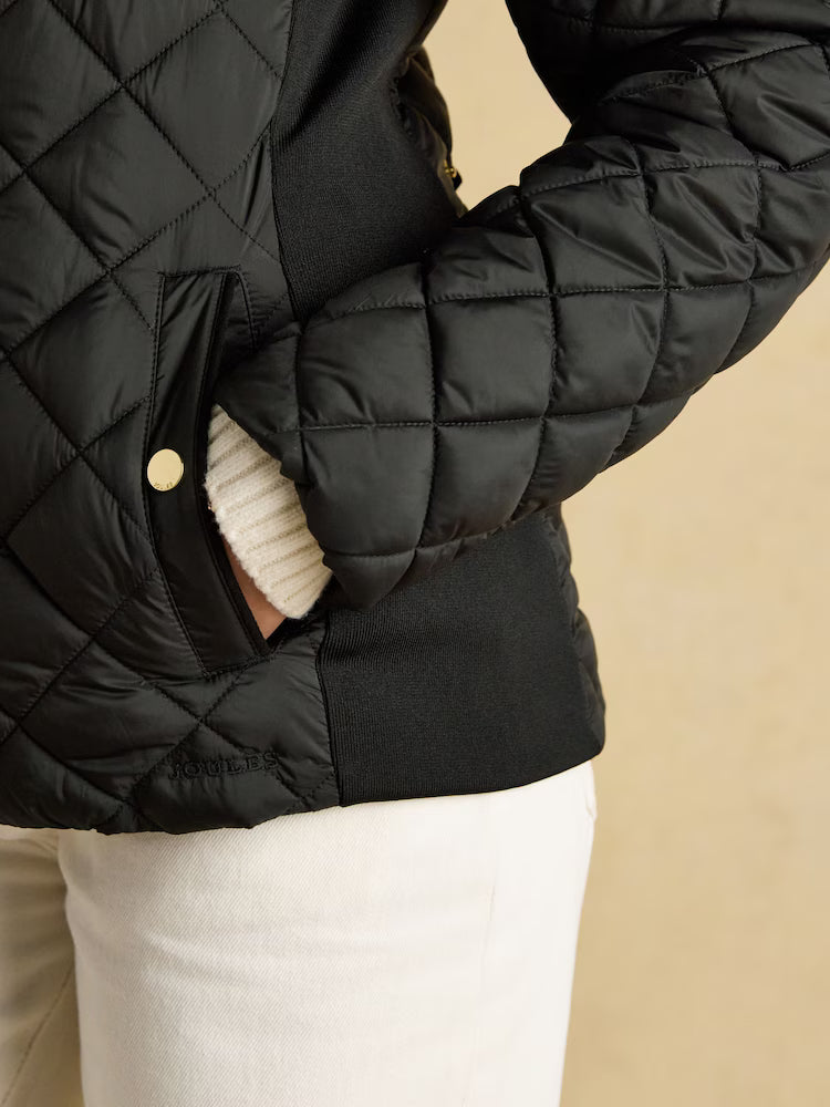 Joules Braemar Luxe Black Showerproof Diamond Quilted Coat