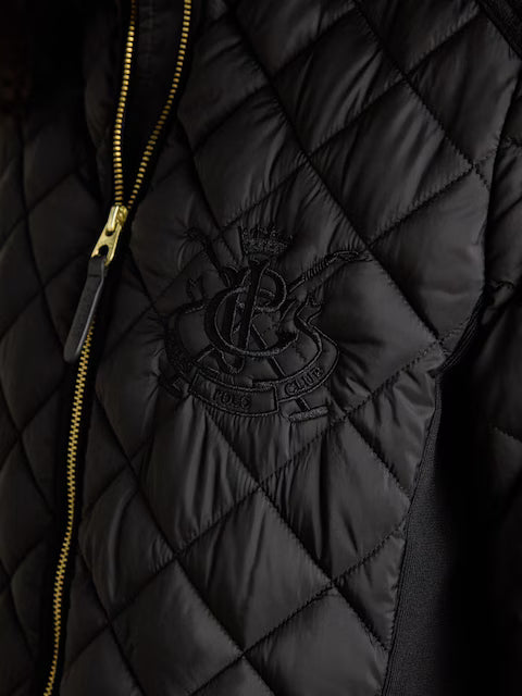 Joules Braemar Luxe Black Showerproof Diamond Quilted Coat - Equiflair