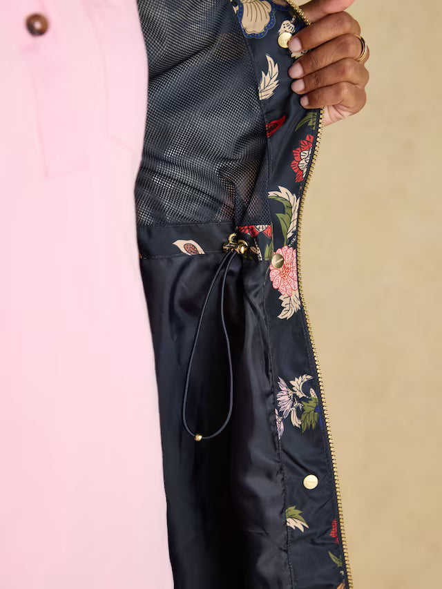 Joules Holkham Navy Bird Floral Waterproof Packable Raincoat With Hood