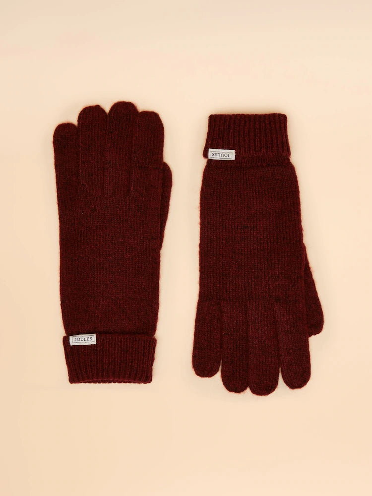 Joules Rosa Berry Red Gloves: Stylish Winter Knit Gloves for Women. Equiflair.
