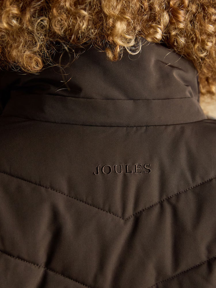 Joules Aspen Brown Showerproof Longline Padded Coat with Faux Fur Hood