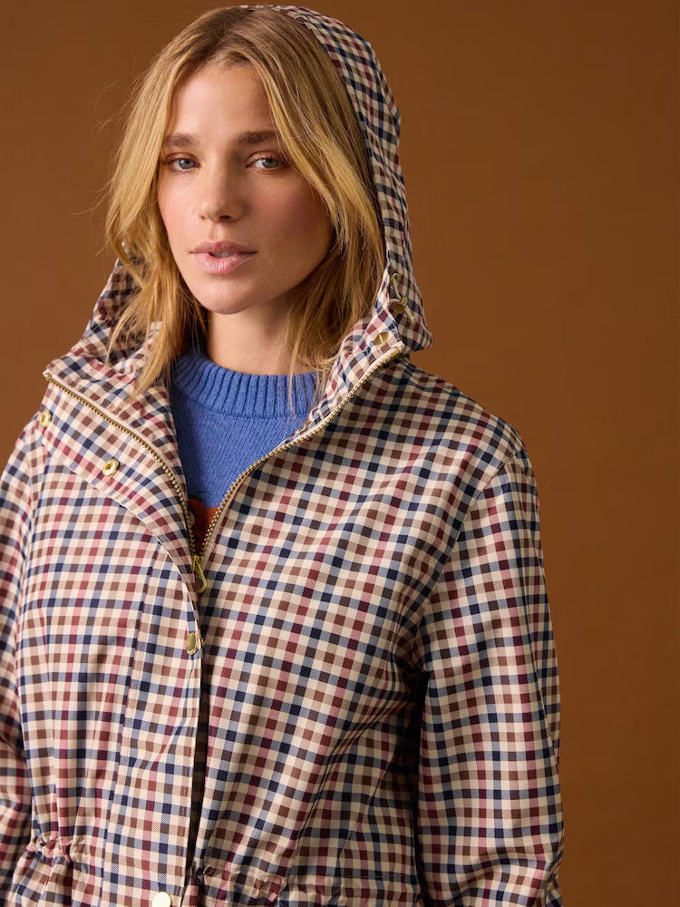 JOULES Holkham Gingham Waterproof Packable Raincoat with Hood for women - Stylish weather protection