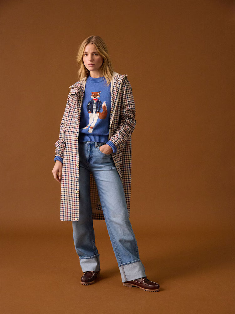 JOULES Holkham Gingham Waterproof Packable Raincoat with Hood - Stylish and Practical Rain Gear for Women