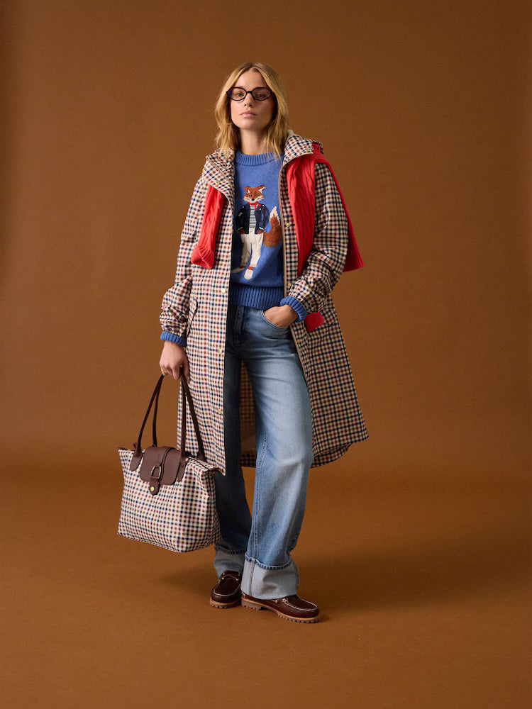 JOULES Holkham Gingham Waterproof Packable Raincoat with Hood - Equiflair