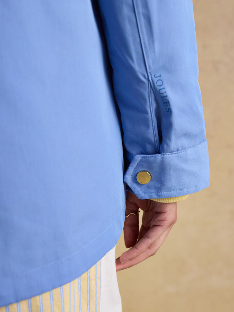 Blue Joules hooded waterproof raincoat sleeve with embroidered logo and gold button detail