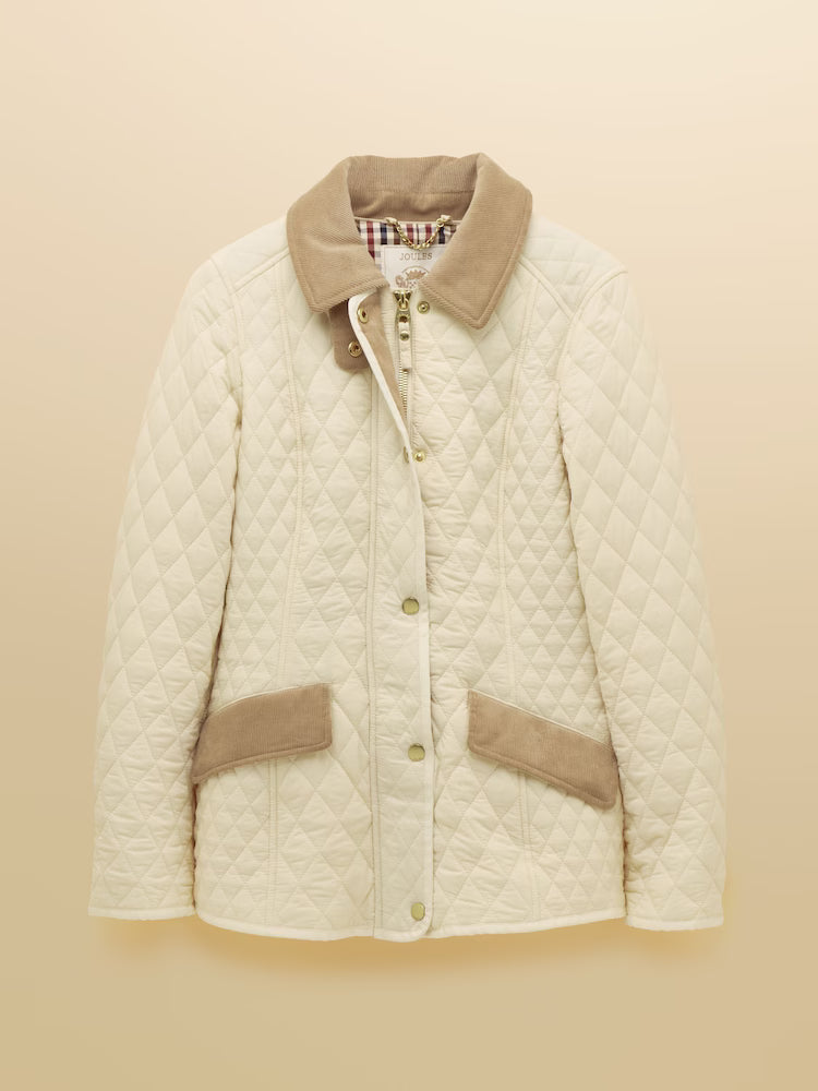 Joules Highclere Showerproof Diamond Quilted Jacket Neutral