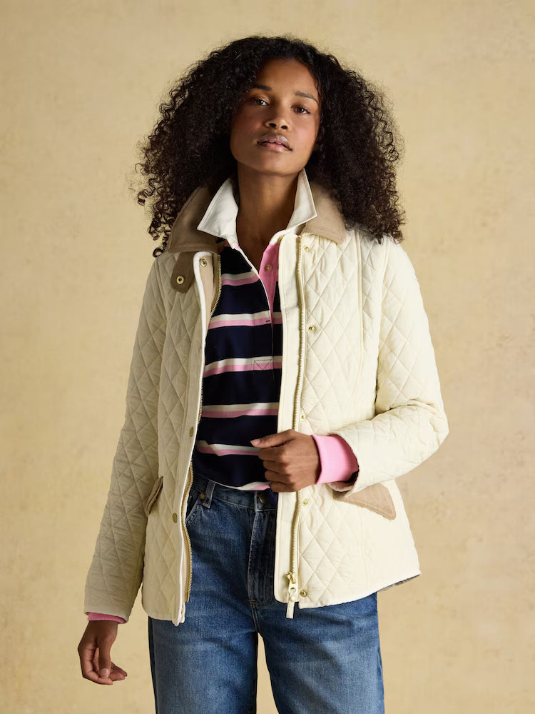 Joules Highclere Showerproof Diamond Quilted Jacket Neutral