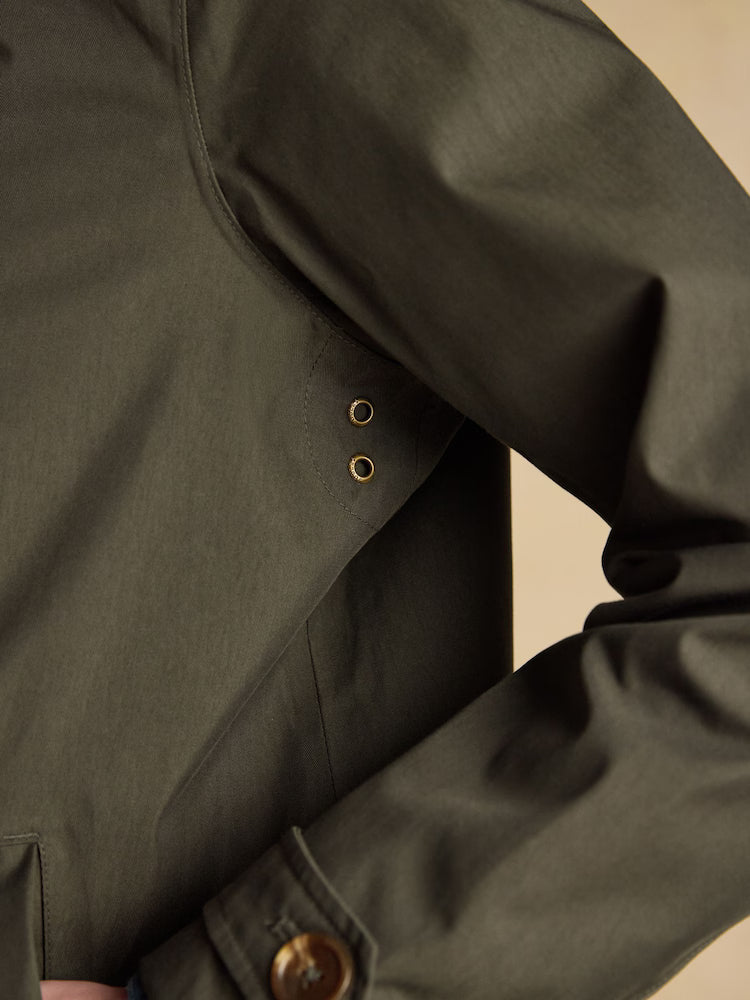 Khaki Green Waterproof Raincoat by Joules: Button Cuffs & Eyelet Detail